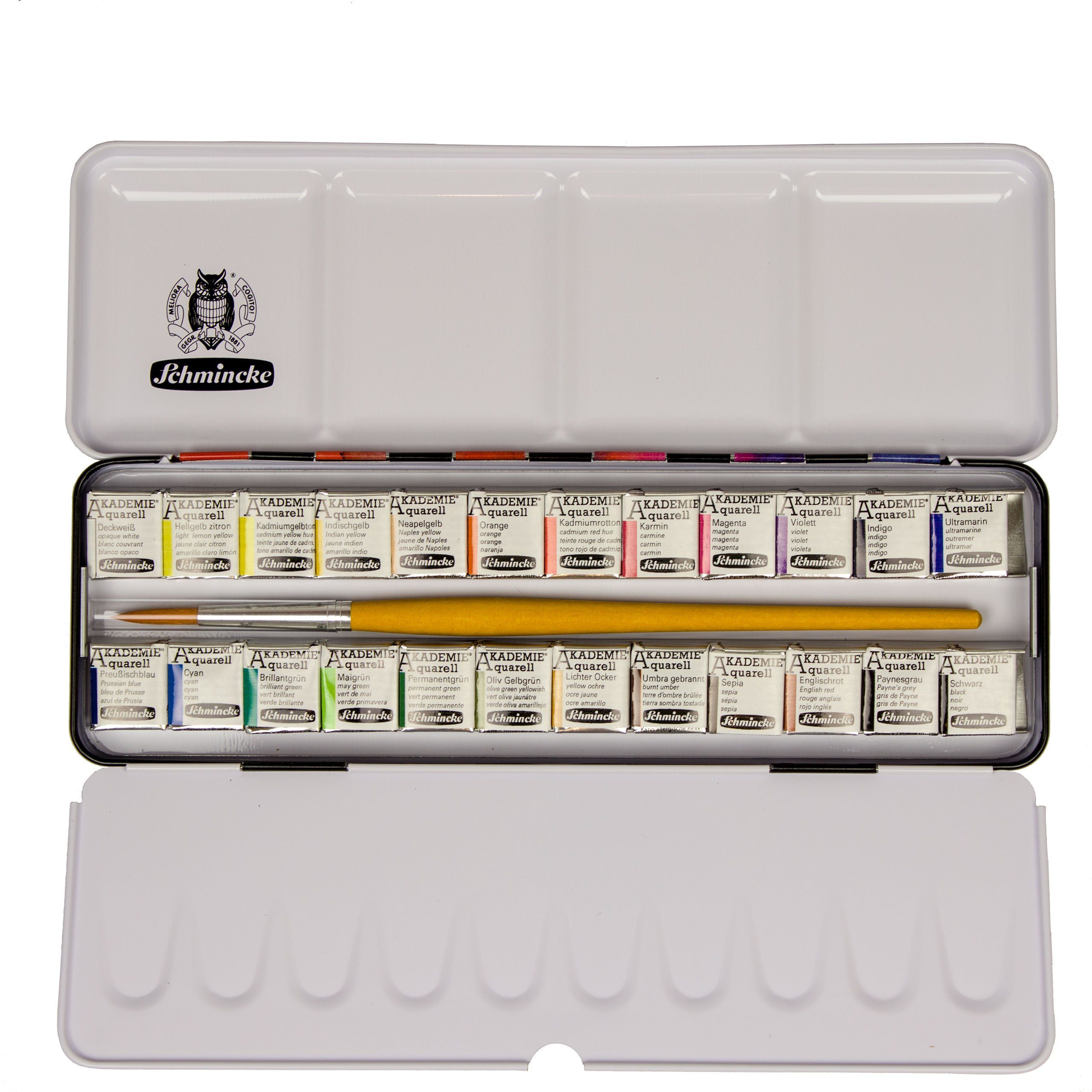 Schmincke Aquarellfarbe AKADEMIE Aquarell Malkästen Metallkasten, 24 x 1/2 Näpfchen 75 740 097