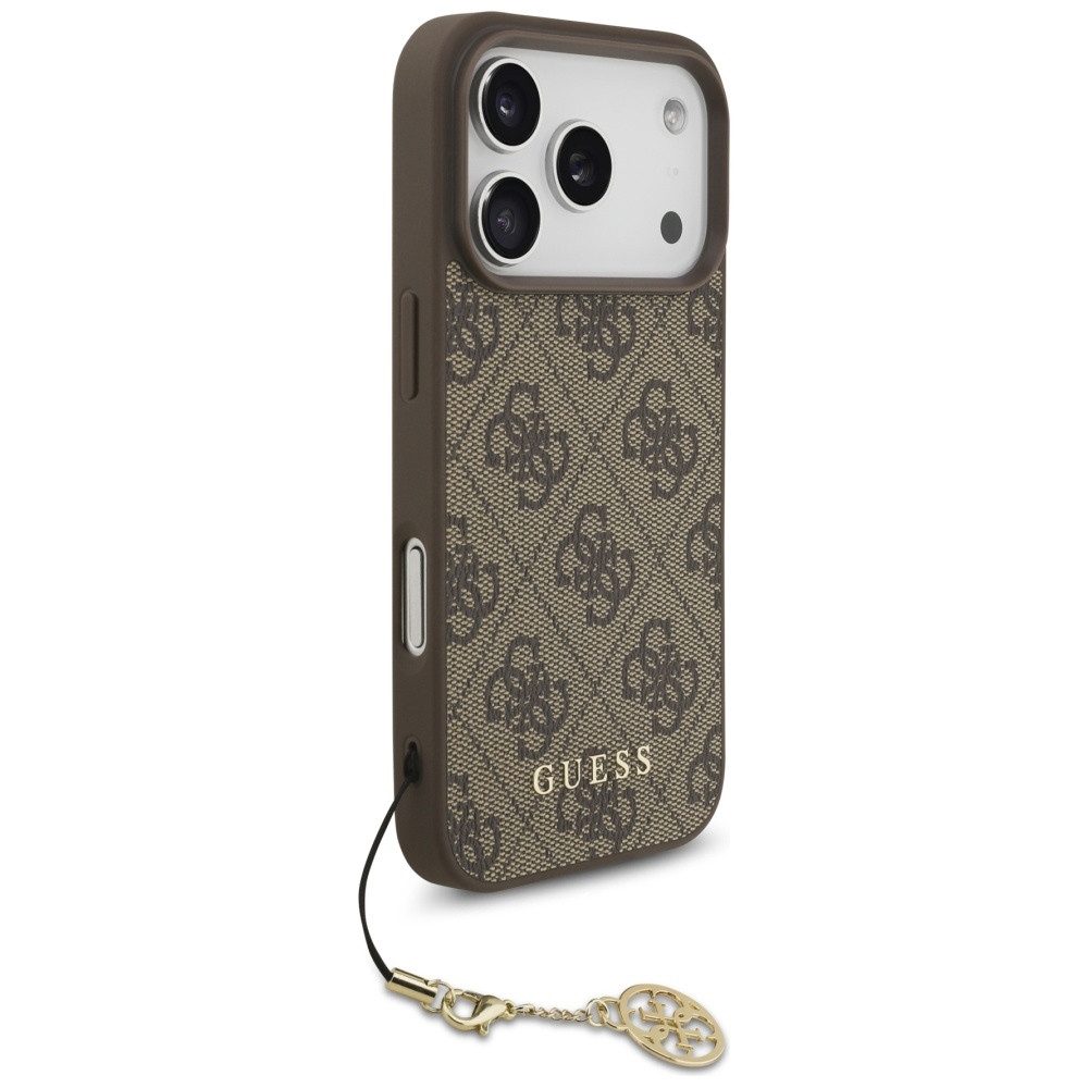 Guess Handyhülle iPhone 17 Pro MagSafe Kunstleder braun mit Kette goldfarbig 6,3 Zoll, Kantenschutz
