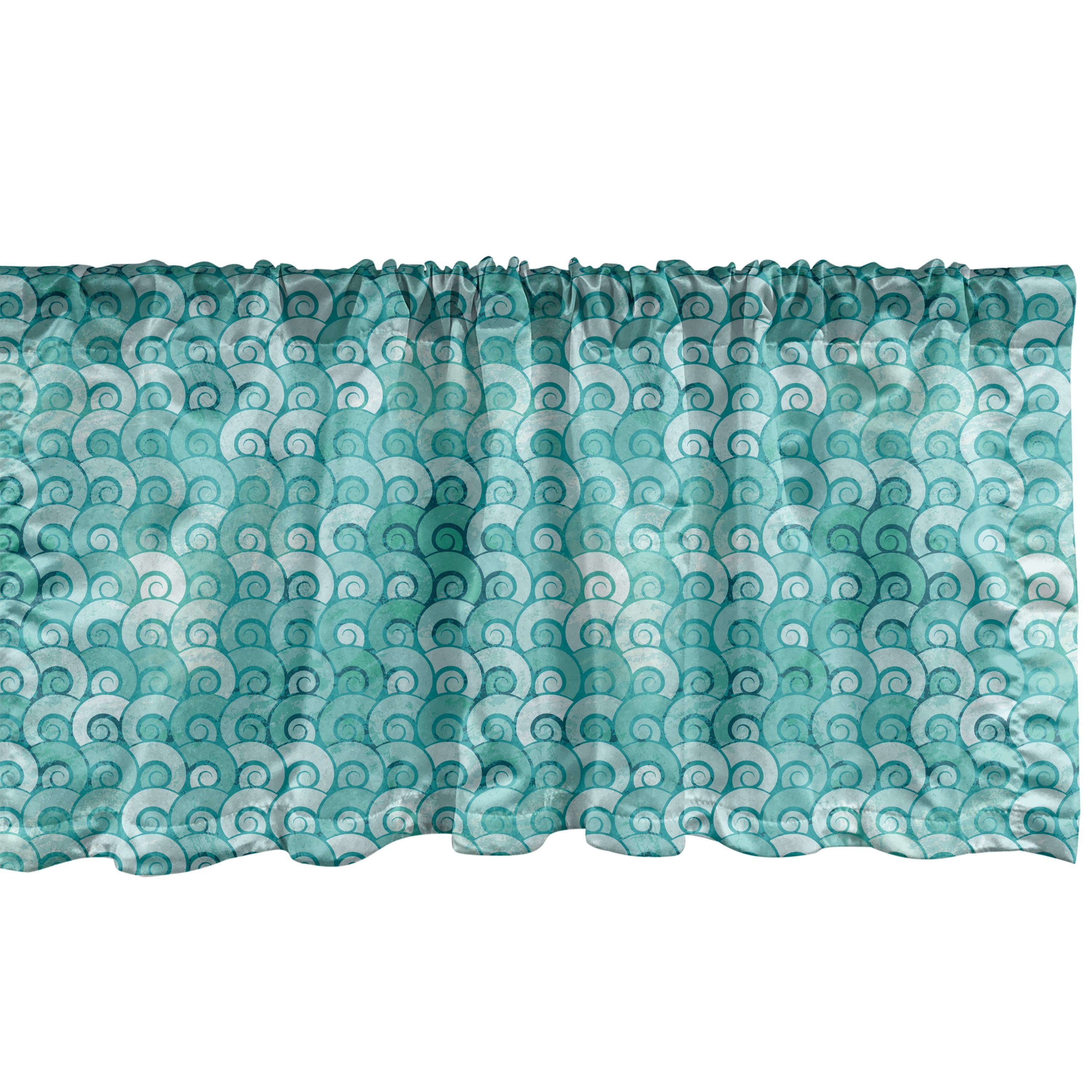 Scheibengardine Vorhang Volant für Küche Schlafzimmer Dekor mit Stangentasche, Abakuhaus, Microfaser, Ozean Gewirbelte Spiral Sea Waves