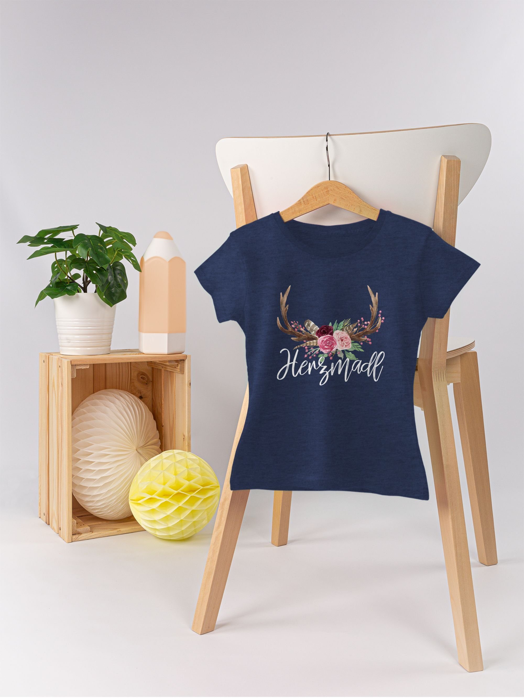 Meliert für Outfit T-Shirt Dunkelblau 3 Kinder Oktoberfest Mode Shirtracer Herzmadl