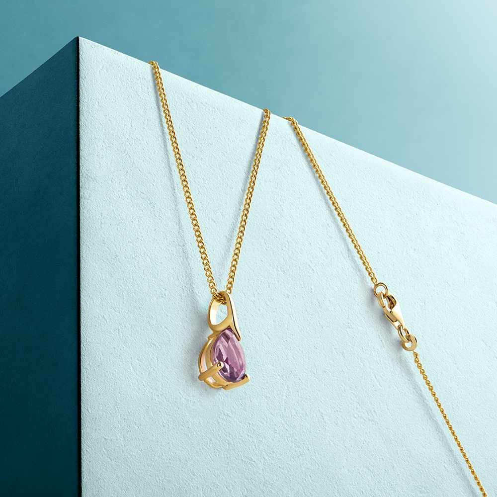 Miore Kette mit Anhänger Damen mit Amethyst, Saphir, Blautopas oder Rubin - Tropfenform 9K Gold, Kette vergoldet 18K 925 Sterling Silber