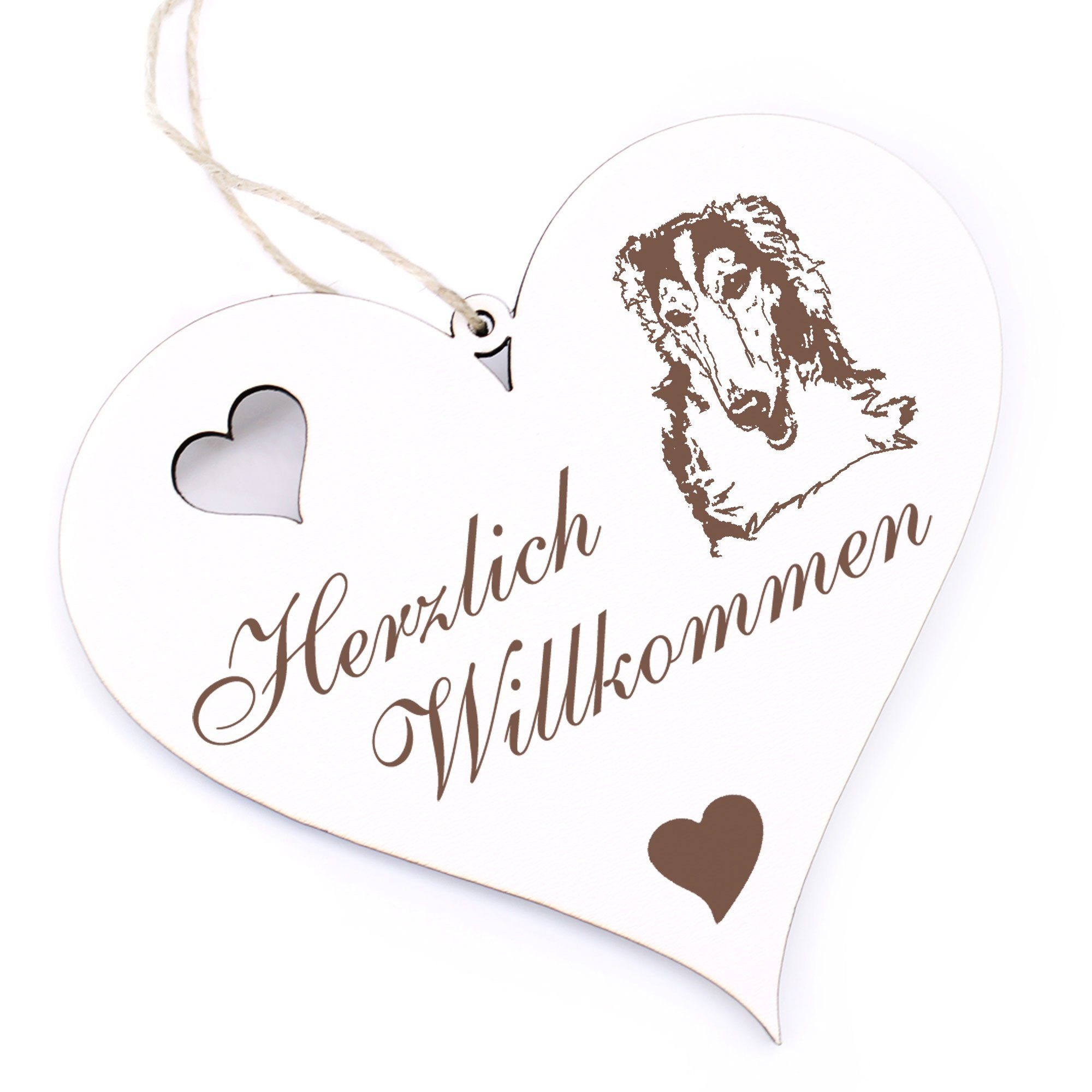Dekolando Hängedekoration Herzlich Willkommen - Windhund Barsoi - 13x12cm