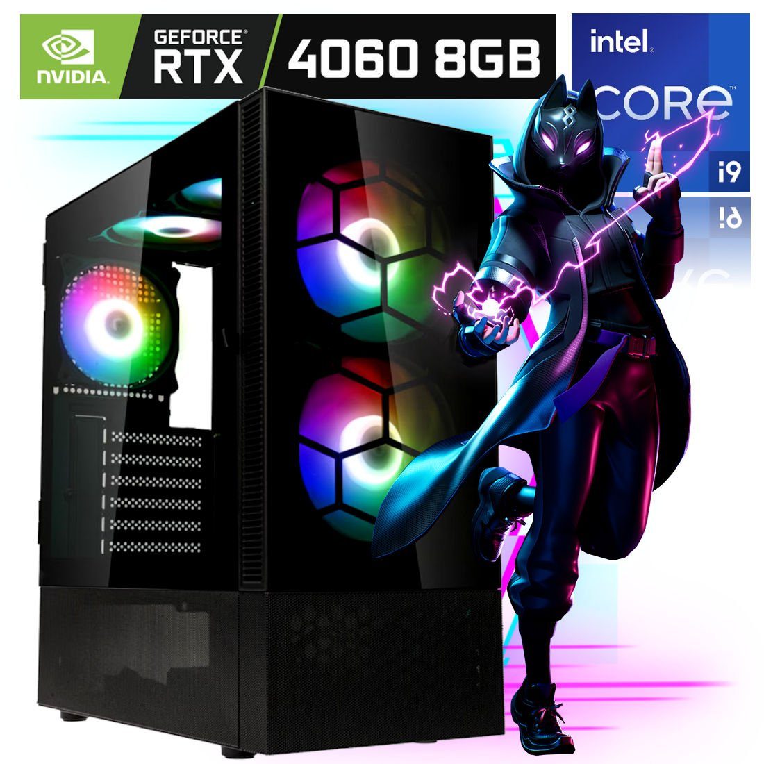 Meinpc RGB Gamer i9 RTX 4060 Gaming-PC (Intel Core i9 11900K (KF), Nvidia GeForce RTX 4060, 32 GB RAM, 500 GB SSD, RGB Tower, RGB, Windows 11, Gaming, Gamer)