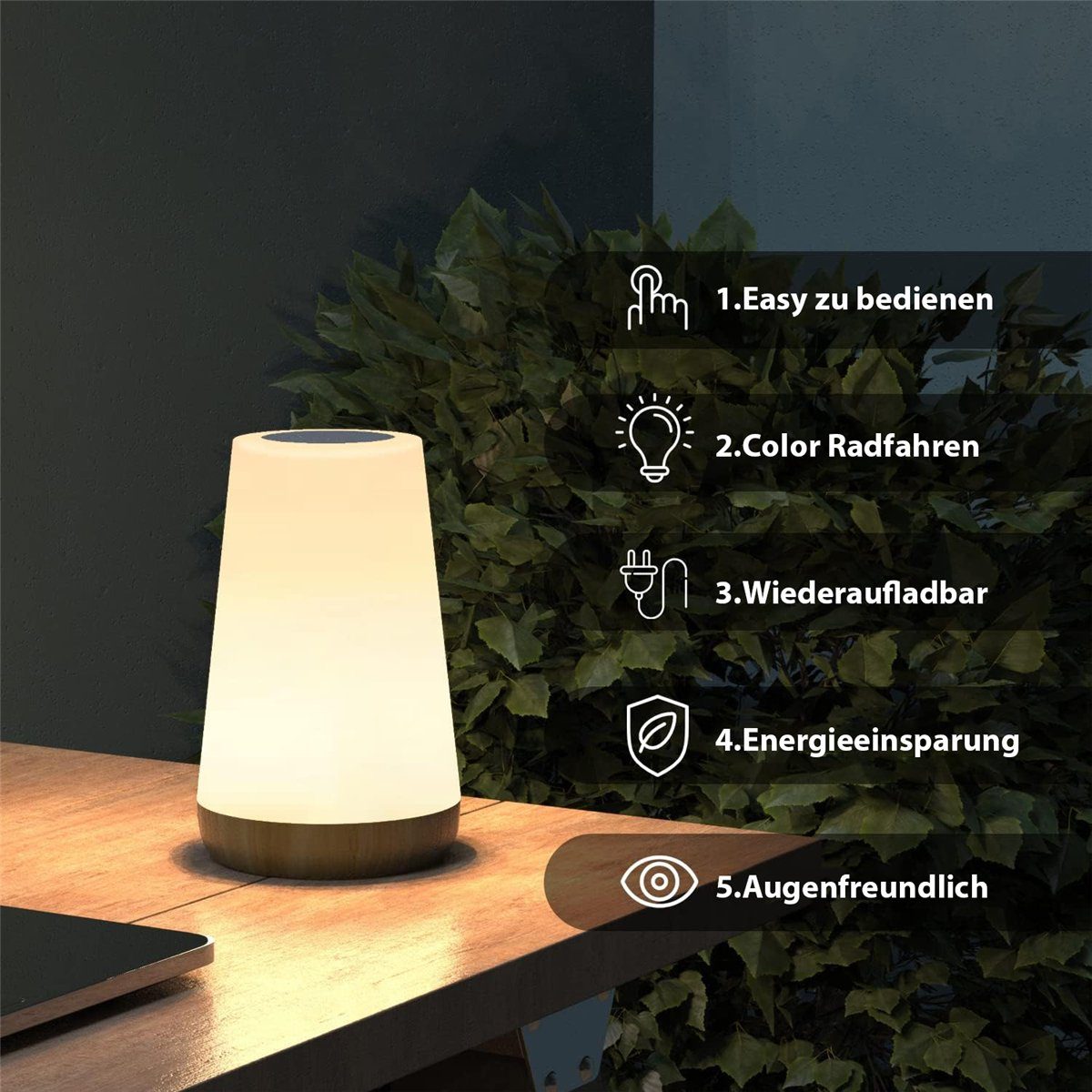 Nachtlicht LED-Nachttischlampe Berührungssensor, K&B und RGB-Farbwechsel dimmbar LED mit
