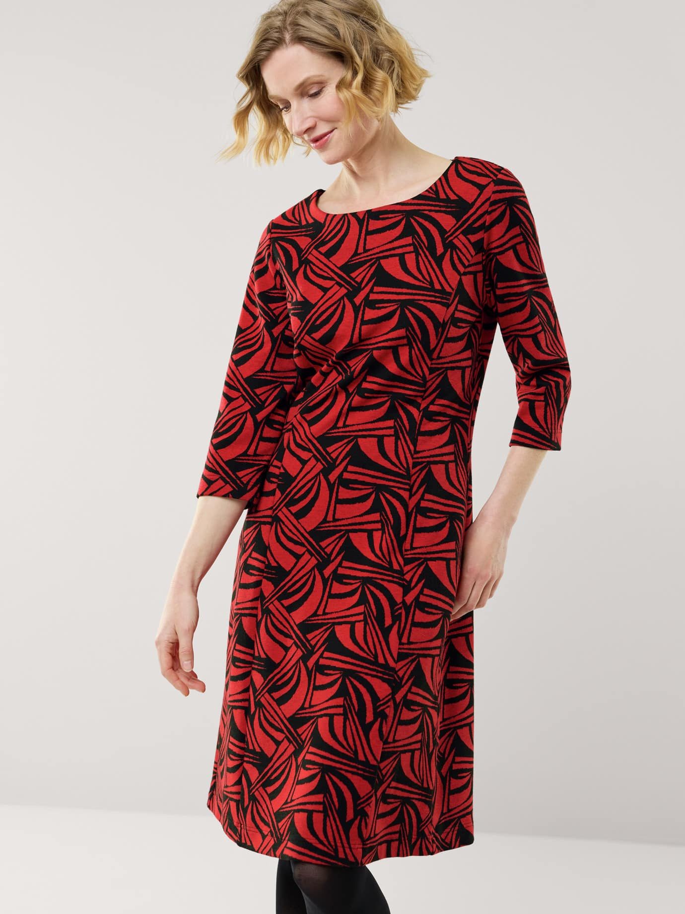 Walbusch Jerseykleid Damen Softjersey-Jacquardkleid Rundhals