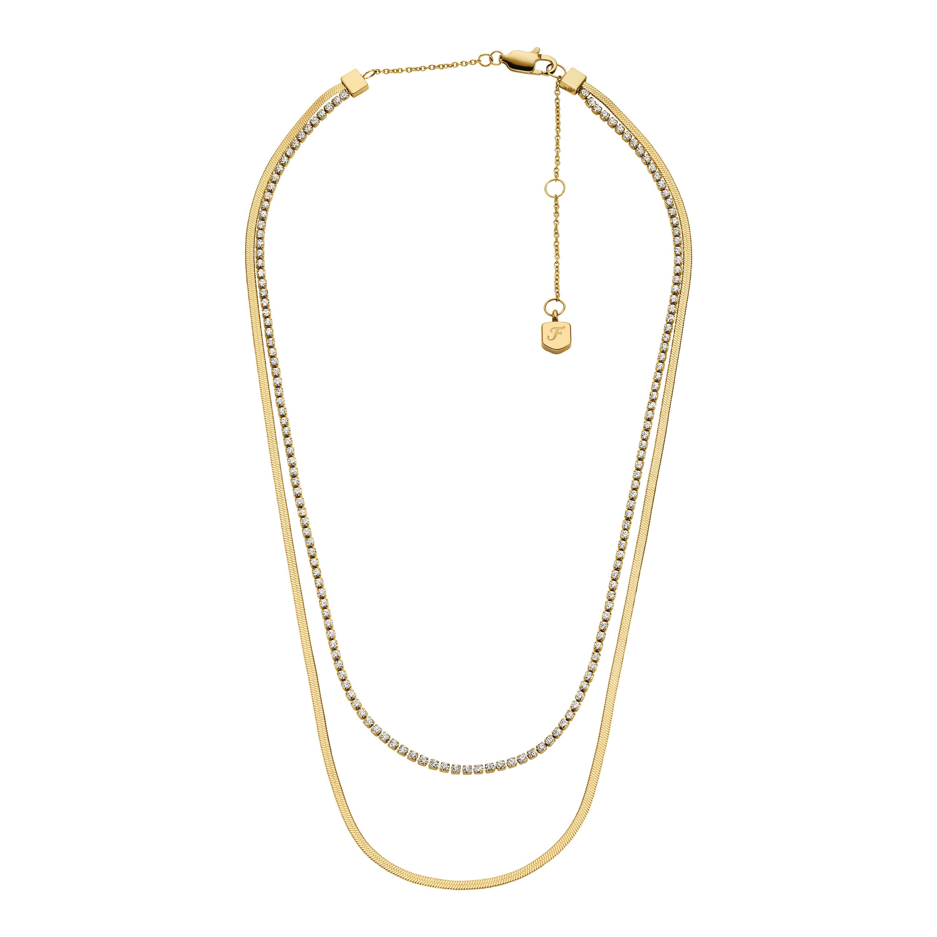 Fossil Kette ohne Anhänger Schmuck Geschenk Edelstahl Halsschmuck ELLIS Layering, mit Glasstein