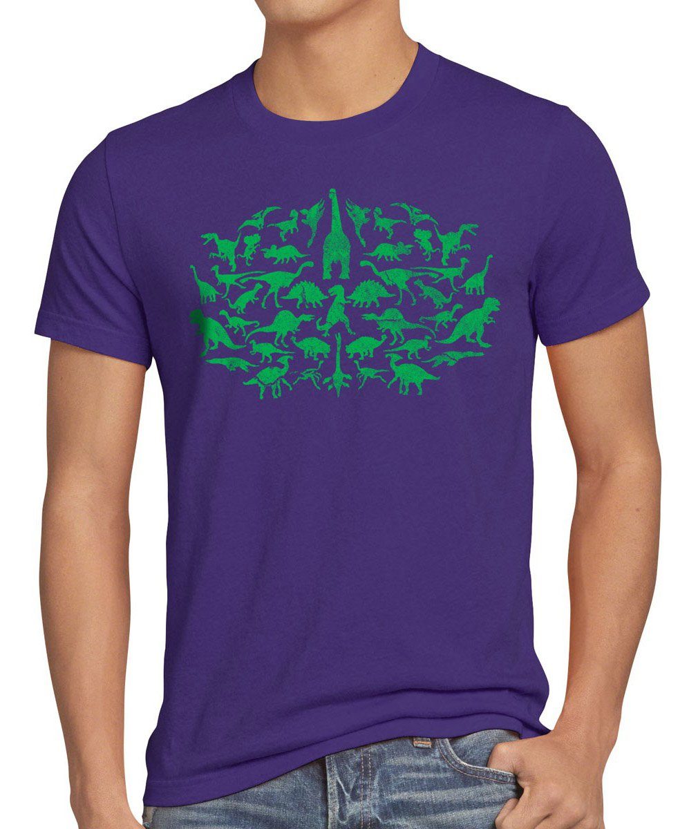 style3 Print-Shirt Herren T-Shirt Dinosaurier Big Bang Monster Sheldon Jurassic Cooper TV Theory lila