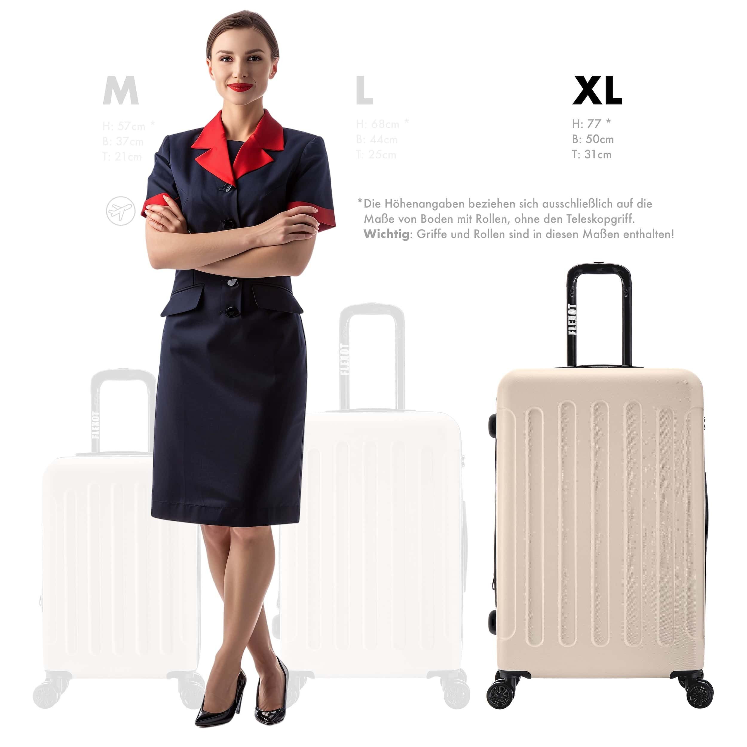 Flexot Hartschalen-Trolley F-3045 (Gr. M, L, XL) – Kofferset – ABS-Hartschale, 4 Rollen, Robuster und moderner Koffer mit vier 360° Rollen und Zahlenschloss