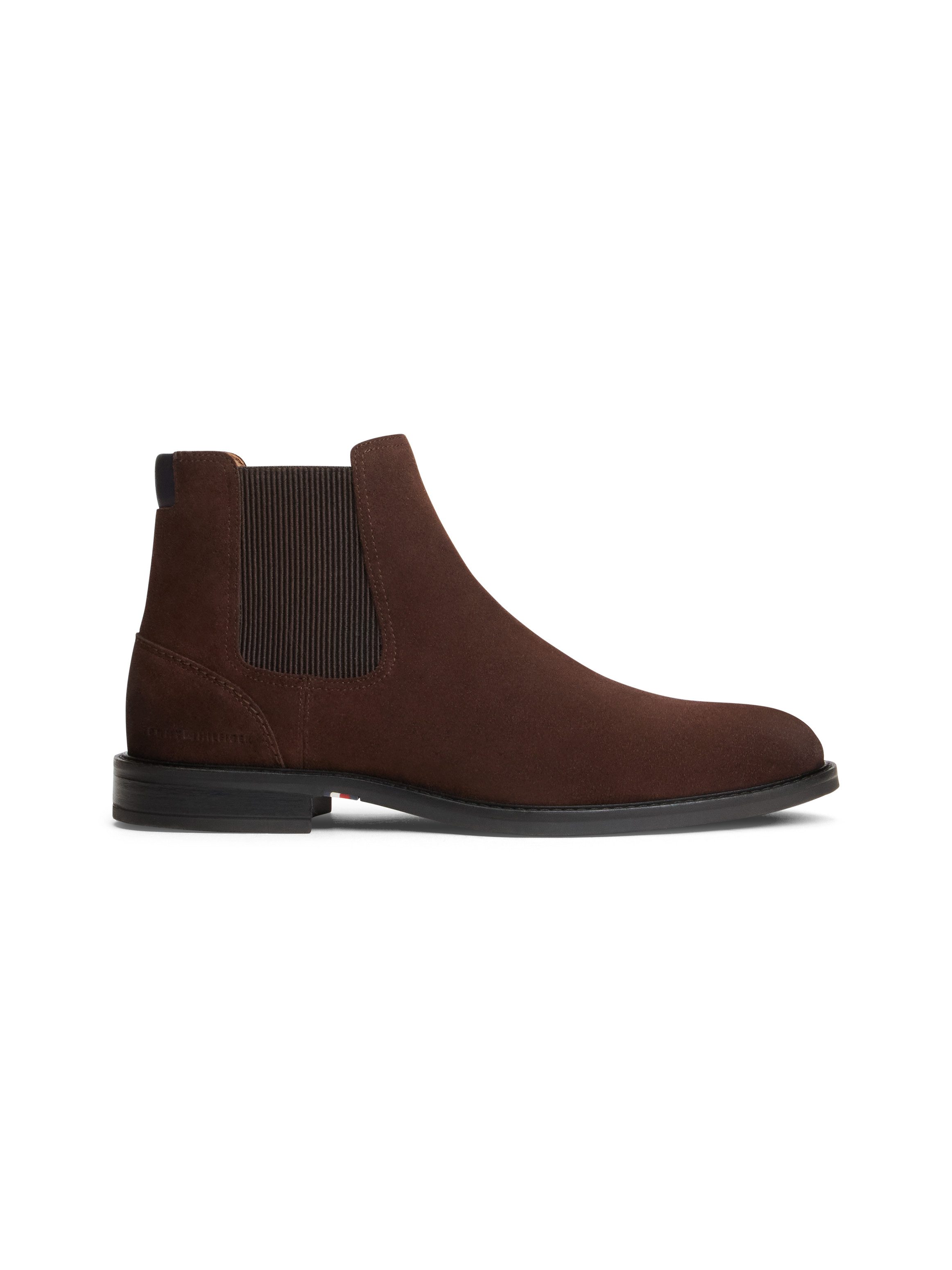 Tommy Hilfiger CORPORATE DRESSY SUEDE CHELSEA Chelseaboots Blockabsatz, Stiefelette mit beidseitigem Stretcheinsatz