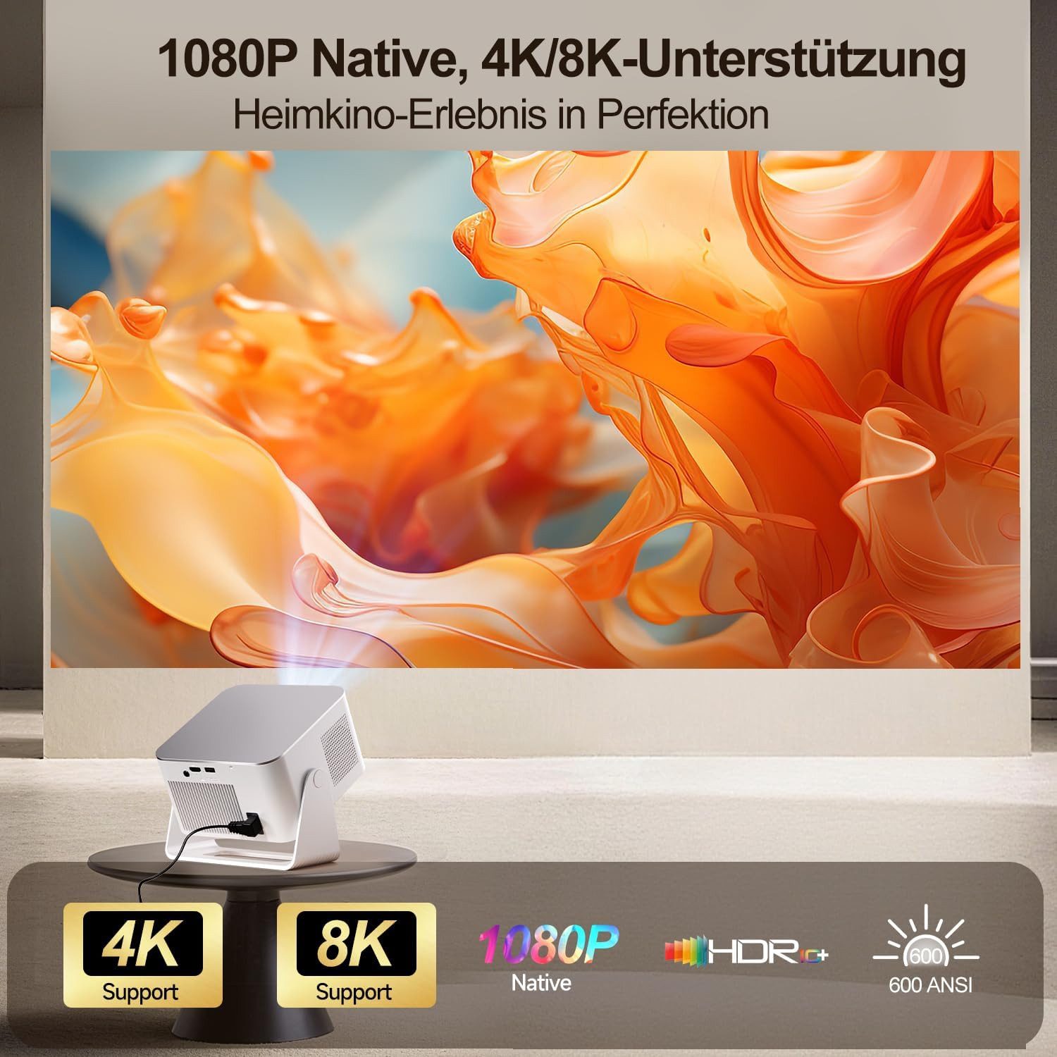 Magcubic Tragbarer Mini Projektor Beamer Hy350 Max 4K Android 14 Wifi6 BT 5.4 Portabler Projektor (600 lm, ‎7680 x 4320 px, Autofokus 6D Auto-Trapezkorrektur, 12W Lautsprecher, 180° Dreh Smart)