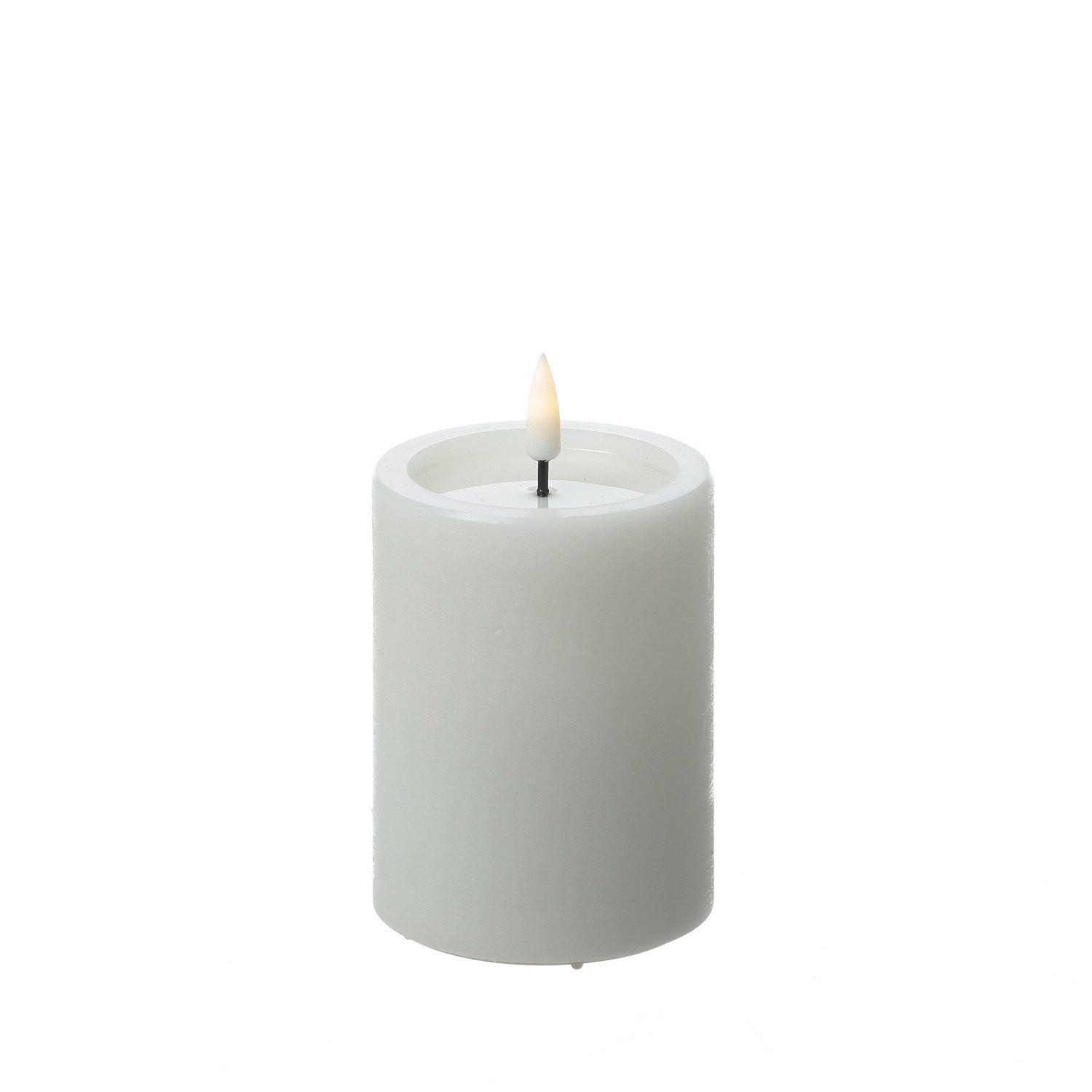 UNIQUE candles LED-Kerze UNIQUE Stumpenkerze Rustik-Optik Echtwachs 7,5x10cm bis 1500Std weiß, LED Classic, warmweiß (2100K bis 3000K)