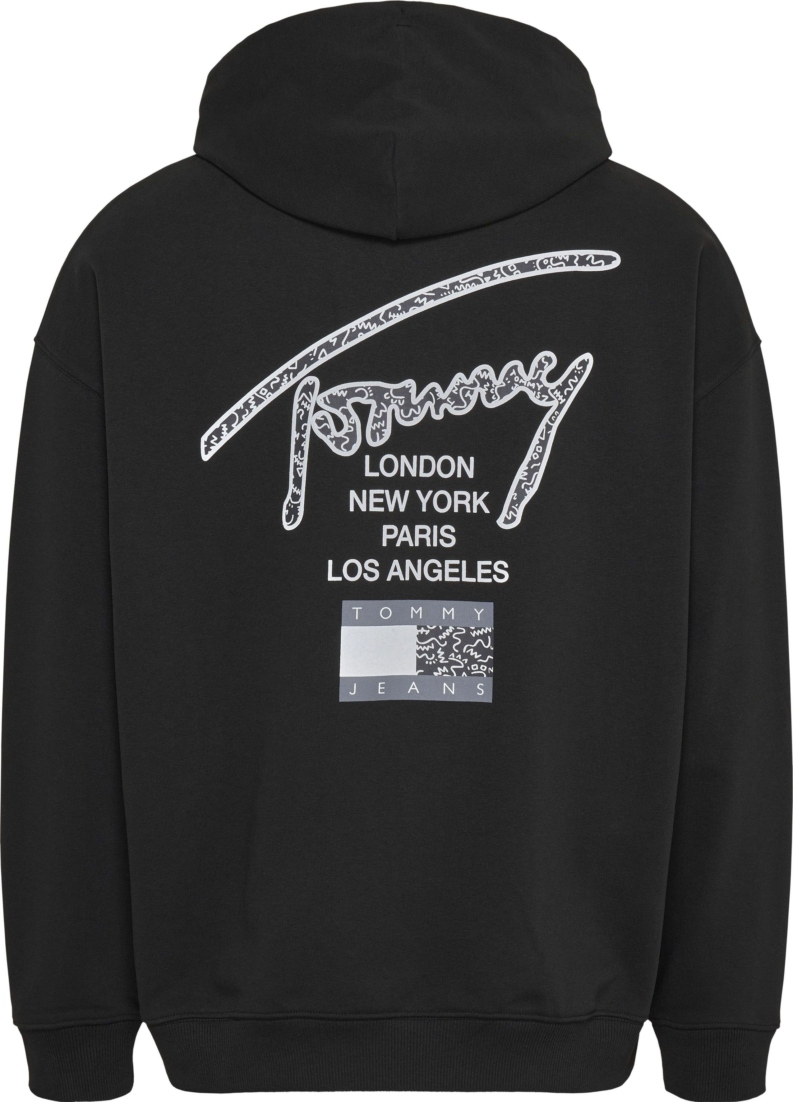 Kapuzensweatshirt dem Logodruck mit Tommy OVZ Jeans Black TJM HOODIE Rücken BACK auf AOP