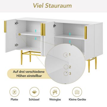 EXTSUD Sideboard Modernes, elegantes Sideboard mit 4 Türen, goldfarbener Metallgriff