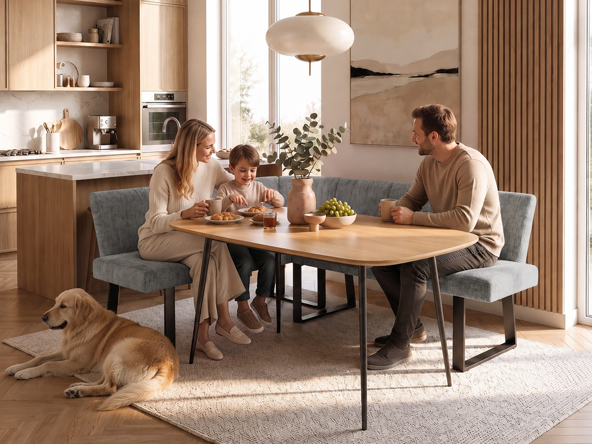 Beautysofa Eckbank VELTO (schwarzen Metallbeinen und bequemer Polsterung, Eckbank mit Stoff Raven), moderne Küchenbank und Esszimmer