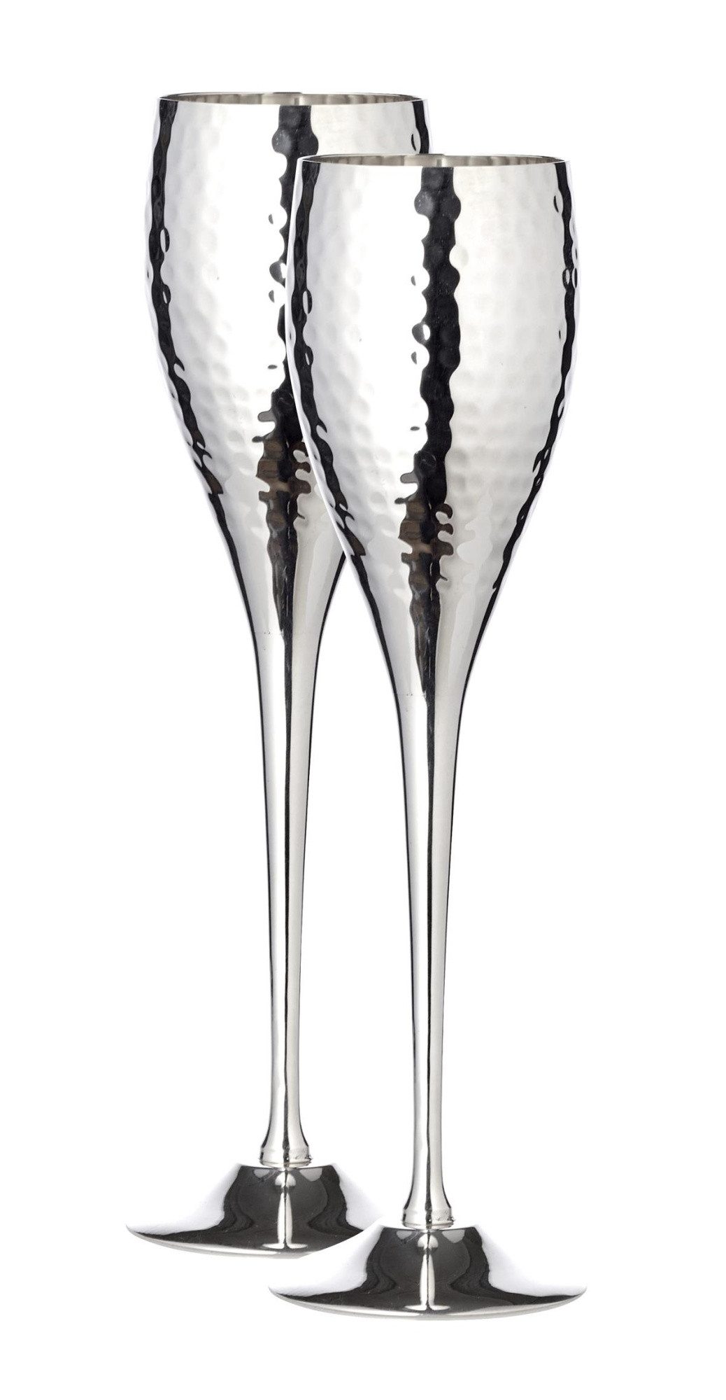 EDZARD Стекло-Set 2er-Set Dodo, Messing, 2er-Set, edel versilbert, gehämmert, 200 ml, H 23 cm