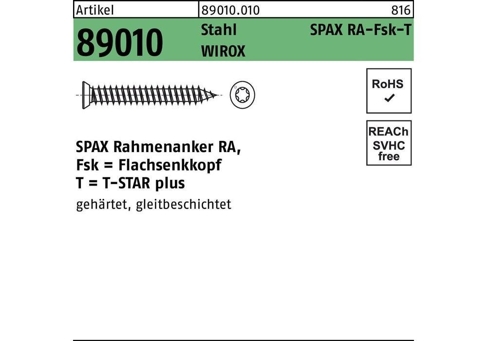 plus x SPAX 7,5 R 100 WIROX Stahl SEKO T-STAR verzinkt 89010 Sechskant-Holzschraube -T30 Rahmenanker galvanisch