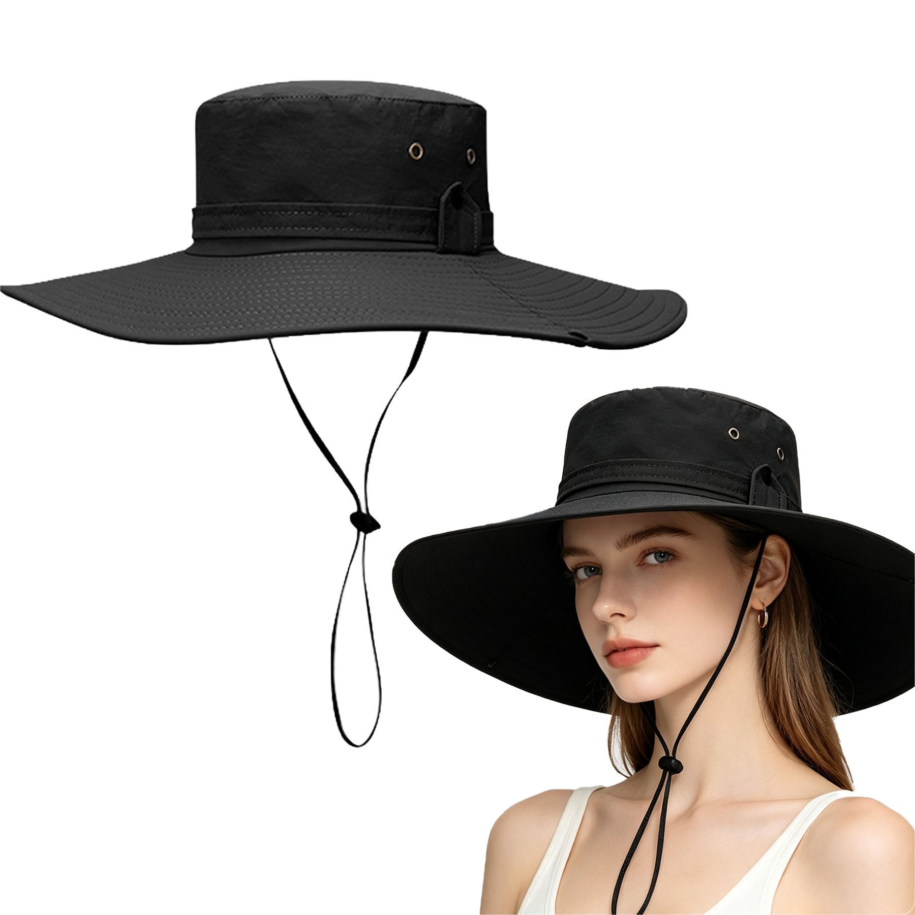 Mutig Sonnenhut Sonnenhüte Unisex, 2-in-1-Anglerhut,UPF 50, breiter Rand,Wasserfest (Großer Sonnenhut für Unisex,schnell trocknend, Outdoor-Fischerhut mit aufklappbarer Krempe und winddichtem Seil) Wanderhut für Sommer, Outdoor, Wandern, Angeln, Winddicht