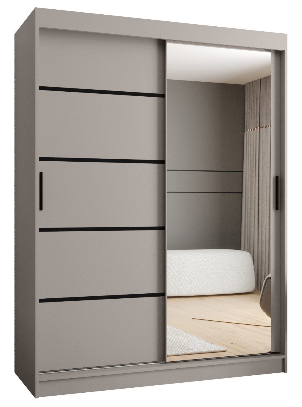 ABIKS MÖBEL Schwebetürenschrank RUBINO V 150 Schlafzimmerschrank mit Schiebetüren Kleiderstange Regale