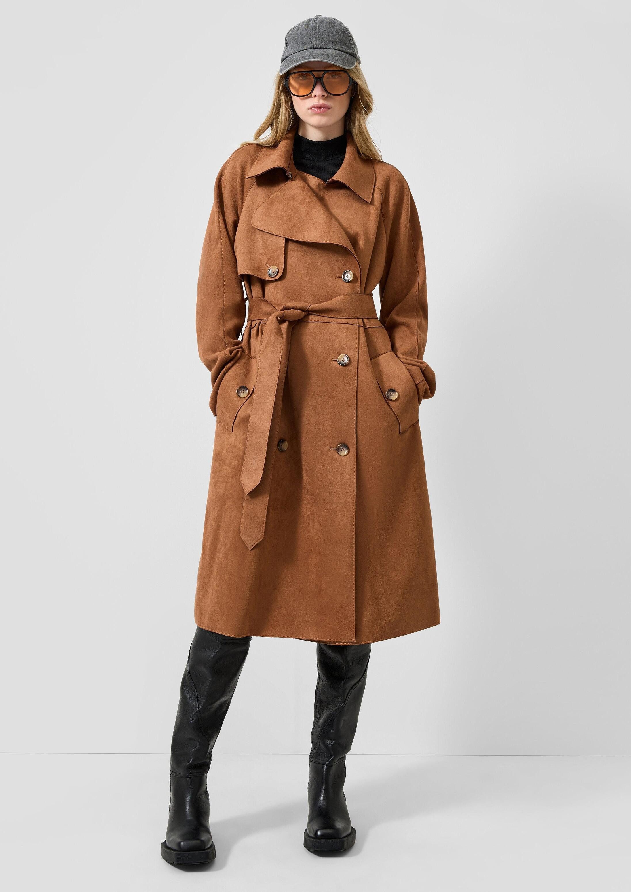 QS Trenchcoat Outdoor-Mantel Trenchcoat in Wildlederoptik