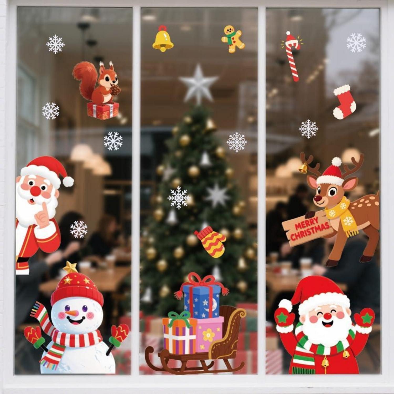LuxusKollektion Fensterbild Fensteraufkleber Weihnachten Rentier Weihnachtsmann 120x30cm