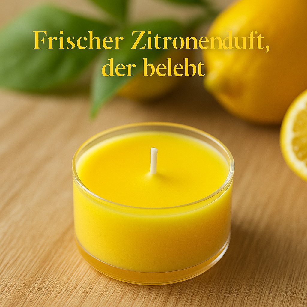 Candelo Teelicht Duft Kerzen - Duftteelichter Citronella - in Kunststoff Hülle (24er Set, 24-tlg), Zitronenduft - 4 Std Brenndauer – Teelichter Zitronella
