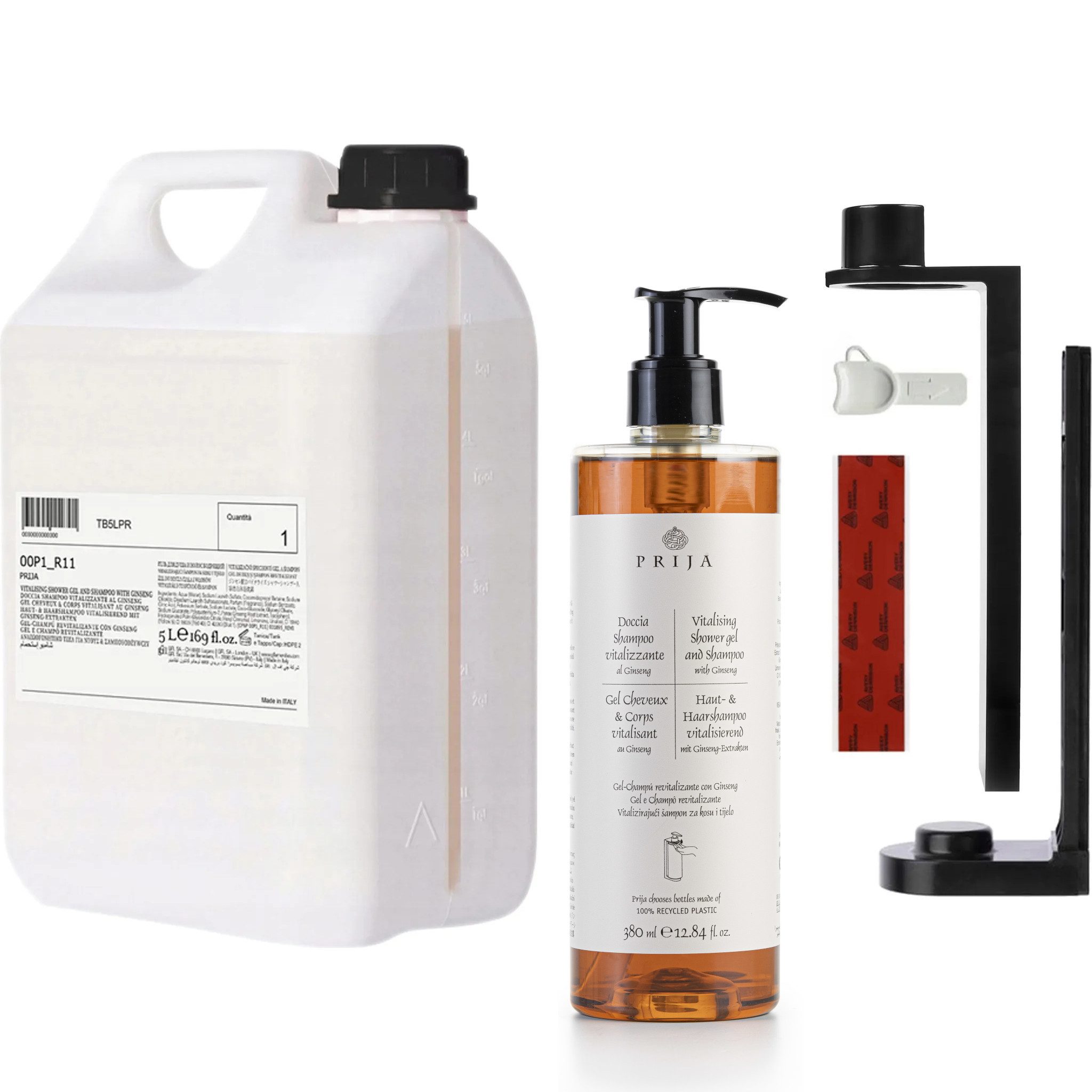 PRIJA Duschgel PRIJA Shampoo & Duschgel 2in1 Nachfüllkanister 5L, 380ml, Halterung, 1-tlg.