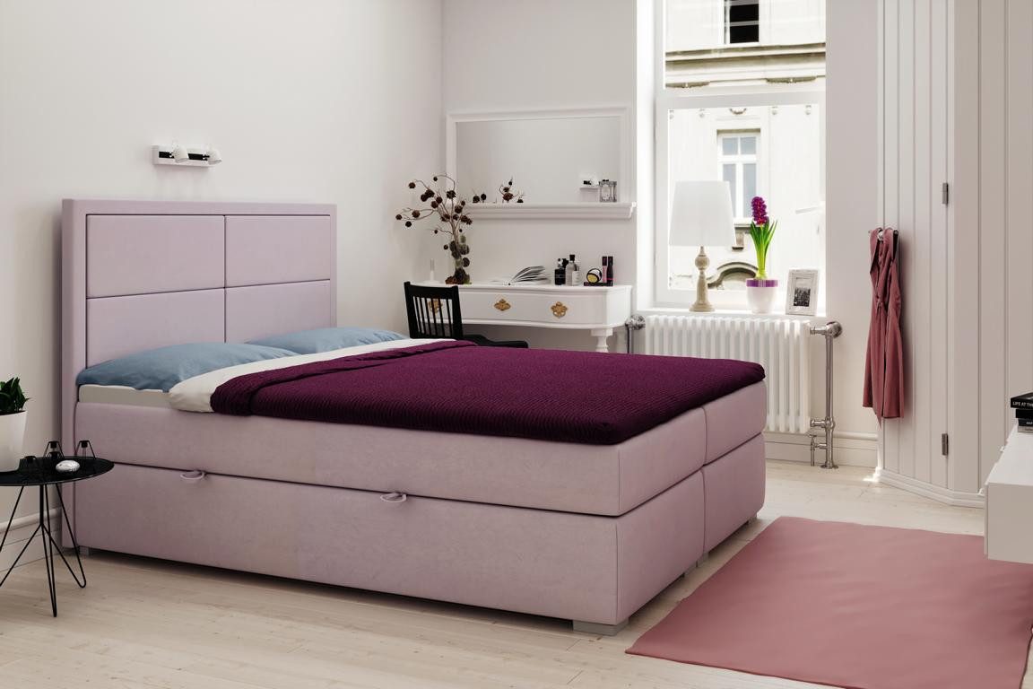 JVmoebel Boxspringbett Rosa Boxspringbett mit Stauraum und hohem Kopfteil von JVmoebel (1-St)