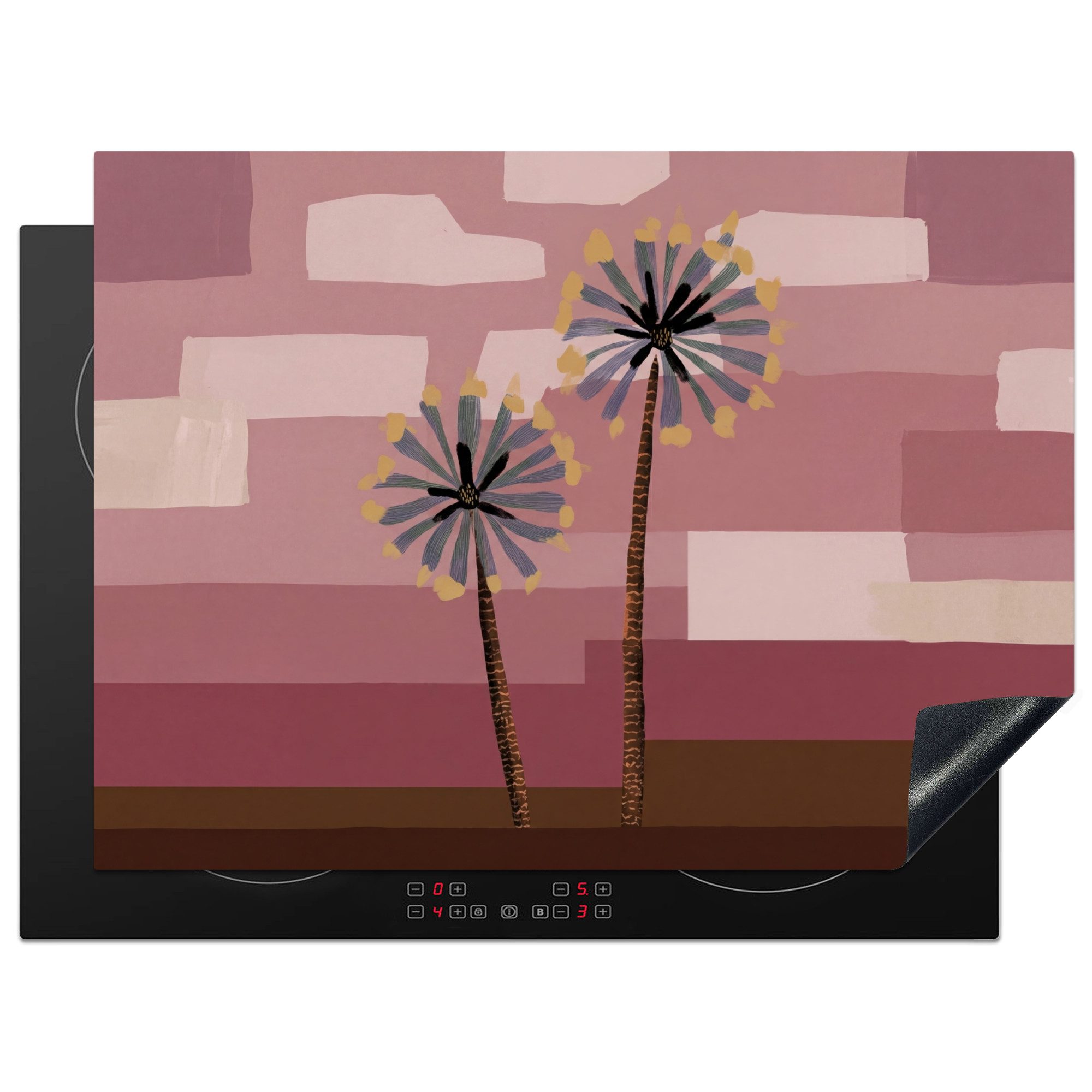 MuchoWow Herd-Abdeckplatte Illustration - Blumen - Flachland - Abstrakt, Vinyl, (1 tlg), Küche Herdabdeckung Ceranfeld Induktionsfeld Vinyl, 65x50 cm