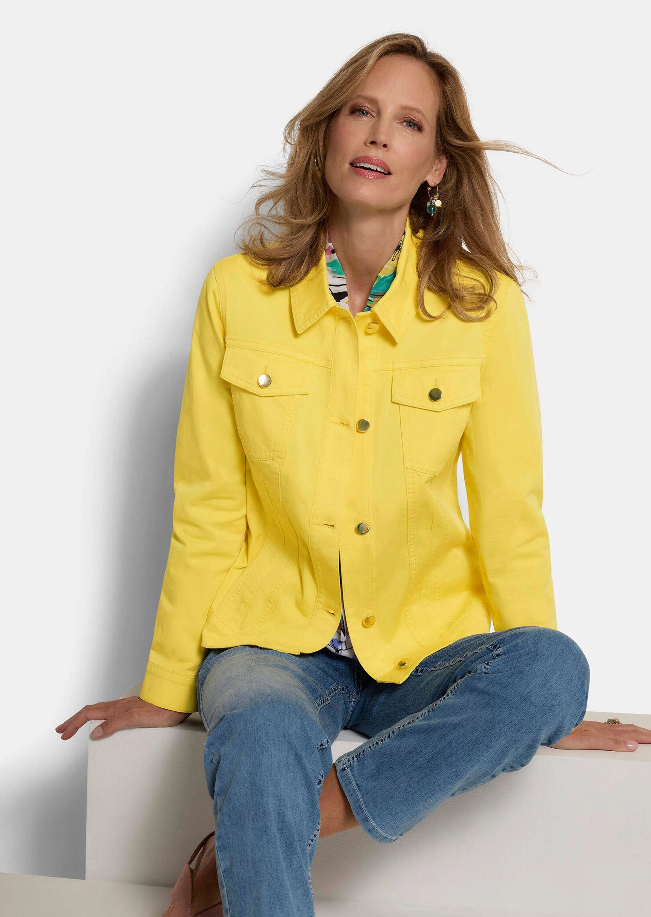 GOLDNER Outdoorjacke Baumwolljacke mit edlen Ziernähten Denimjacke mit Hemdkragen, Knopfleiste, Taschen und Langarm
