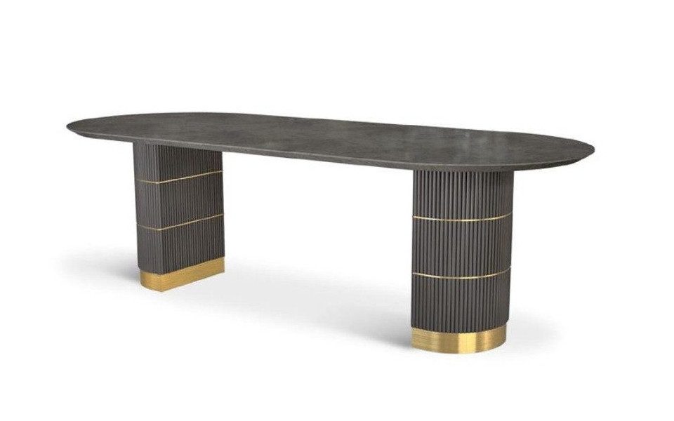 Xlmoebel Esstisch Grau lackierter Designer Tisch mit Metallbeinen und Holzgestell (1-St., Esstisch), Hergestellt in Europa