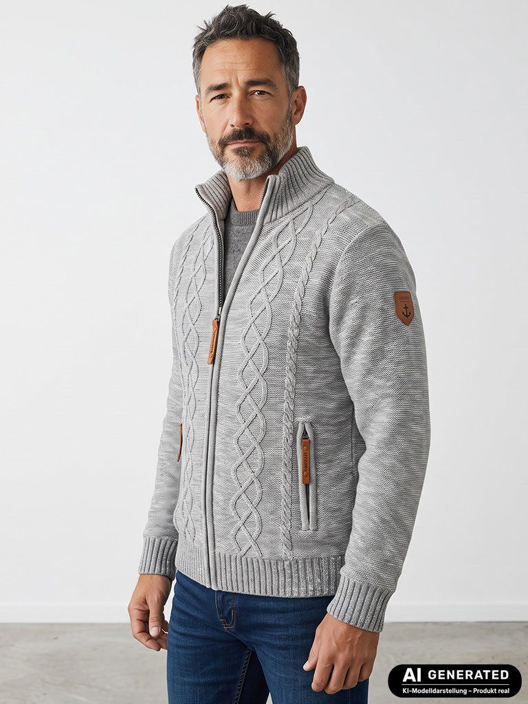 Lizzard Sports Sweatjacke Herren Sweatjacke Strickmuster - Sweater Freizeitjacke Stehkragen, Frontreißverschluss, Seitentaschen mit Reißverschluss