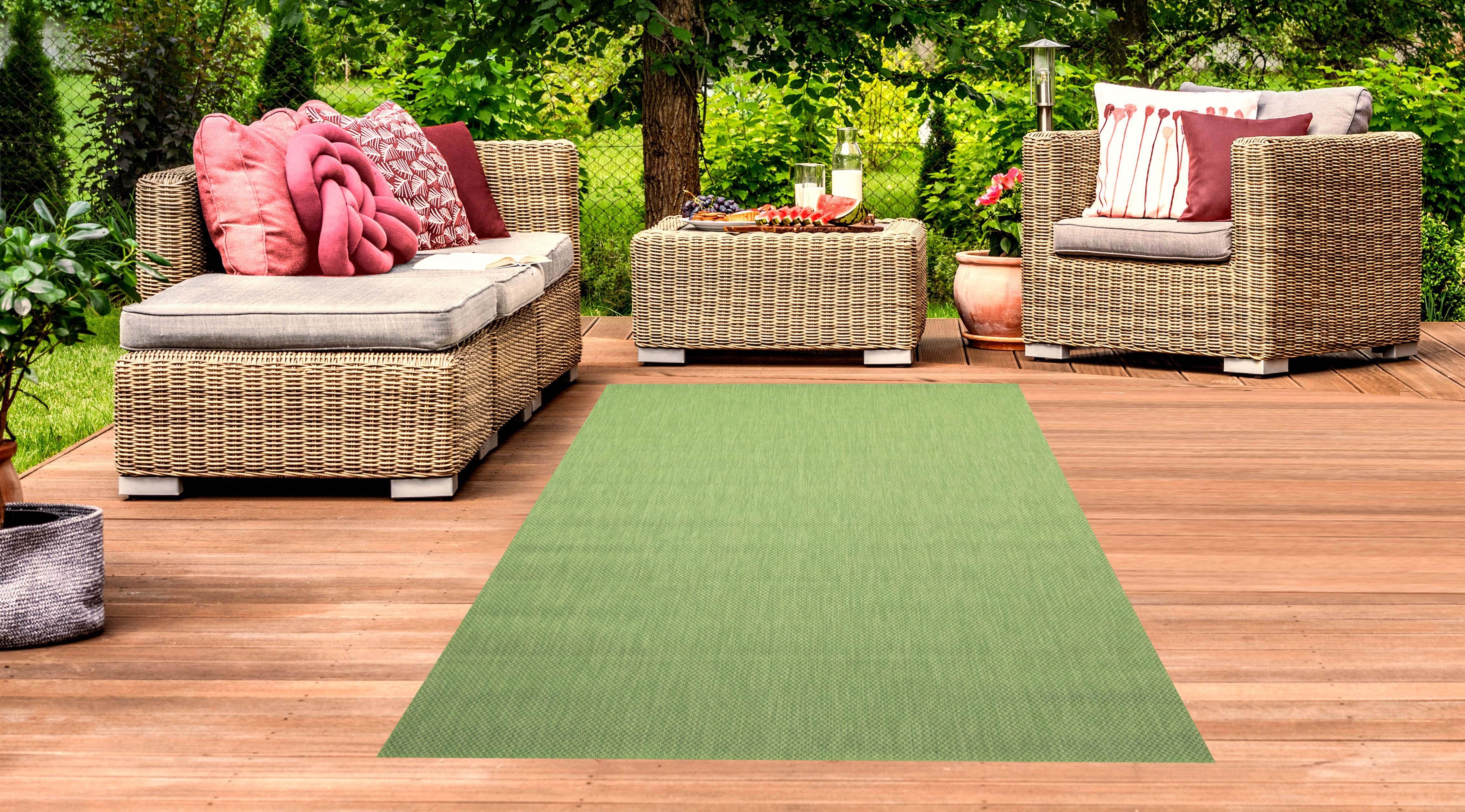 TeppichHome24 Outdoorteppich In- & Outdoor Teppich Unidesign grün, Rechteckig