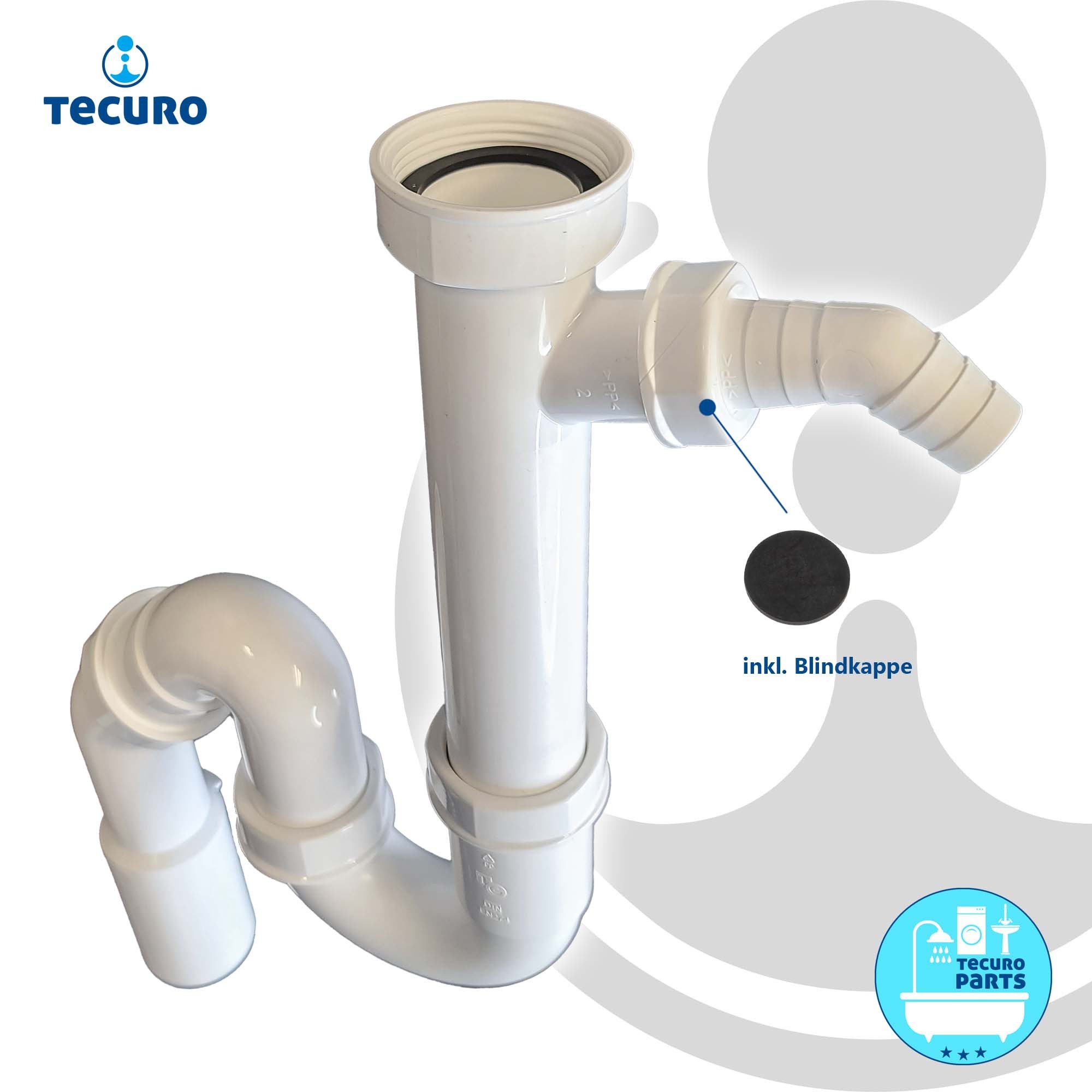tecuro Siphon Geräteanschlusstülle mit Kondensatablauf für Küchen-Spülensiphon, (mit Tauch- und Wandrohr), mit Geräteanschluss – Bild 5 von 5