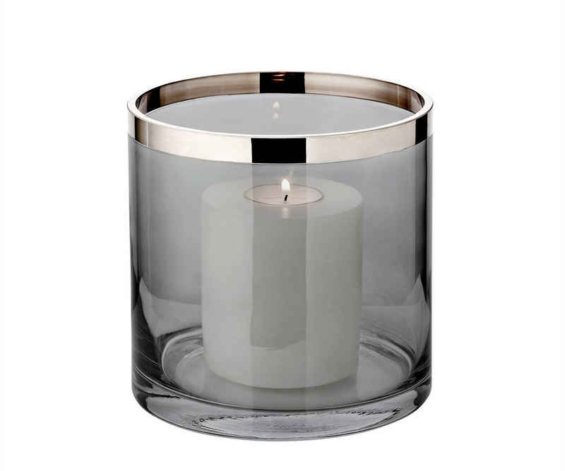 EDZARD Windlicht »Zeus«, H 15 cm, ø 15 cm, mundgeblasenes Kristallglas mit Platinrand, Kerzenhalter für Stumpenkerzen in dunkler Edition