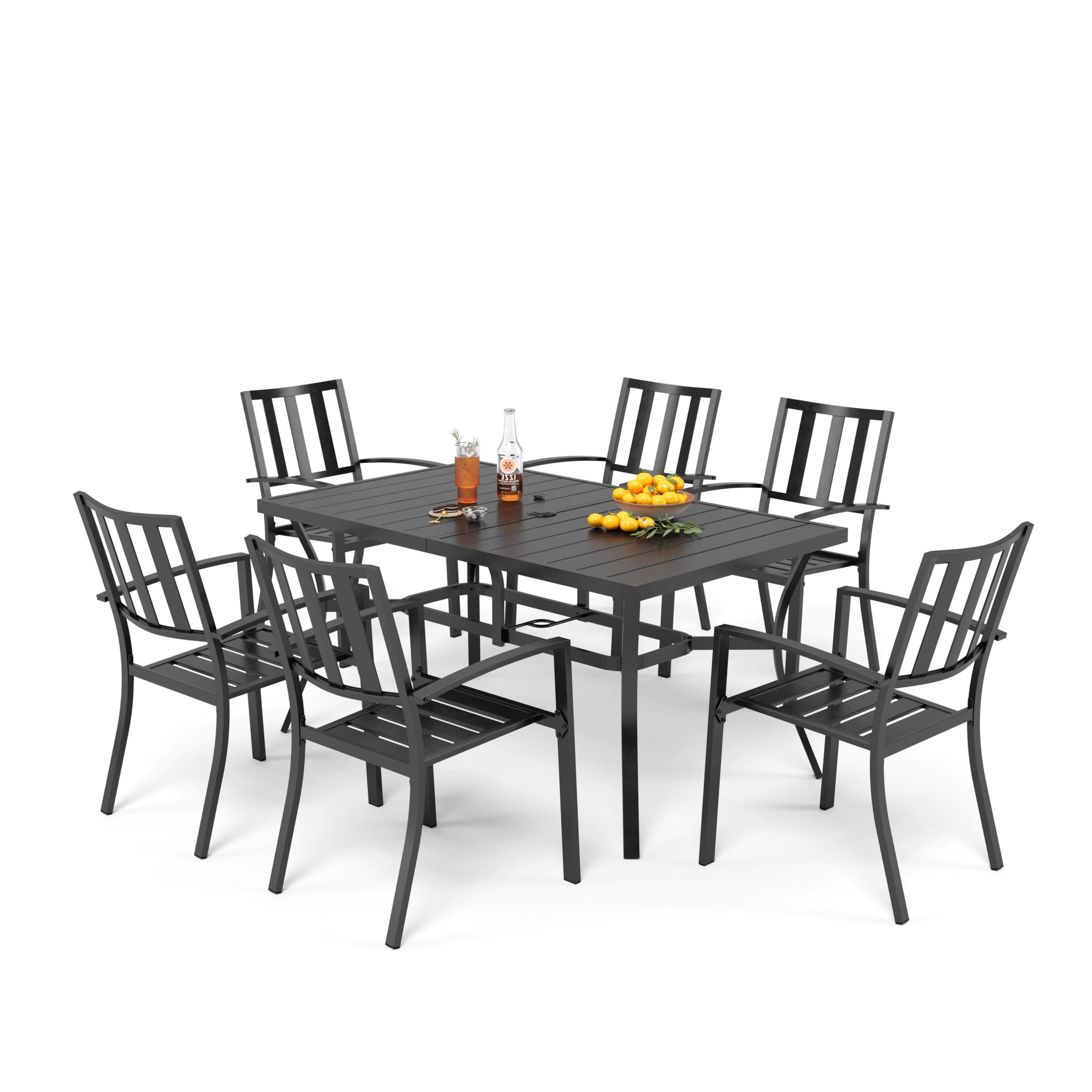 PHI VILLA Garten-Essgruppe, (Sparen für Terrasse Balkon, 4cm Schirmloch), 6 Stühle mit Tisch Rechteckig Garten Esstisch