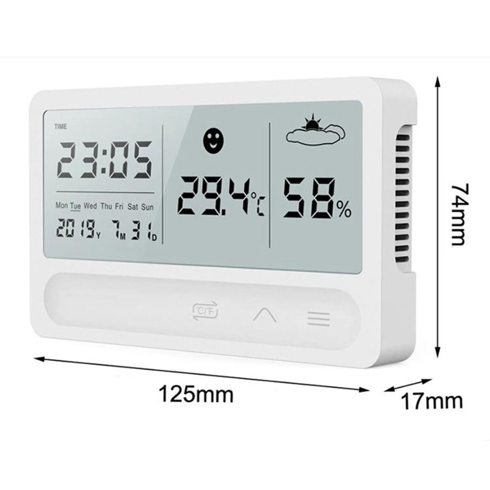 Bolwins Raumthermometer D84C Digital Date Uhr Thermometer Hygrometer LED Display Klimaanlage, Digitaluhr / Thermometer / Hygrometer 2-tlg., inkl. USB-Kabel, LED-Display, Anzeige von Datum & Uhrzeit