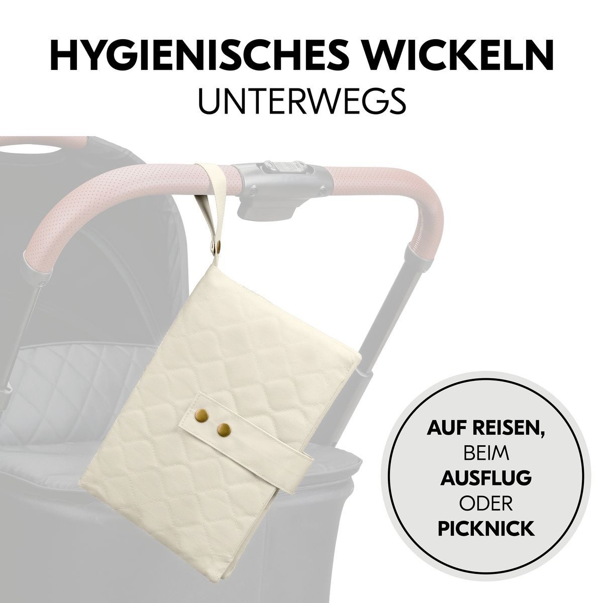 Hauck Wickeltasche Change N Walk - Beige, Windeltasche mit Wickelunterlage, Organizer, Wickeltetui mit Schlaufe