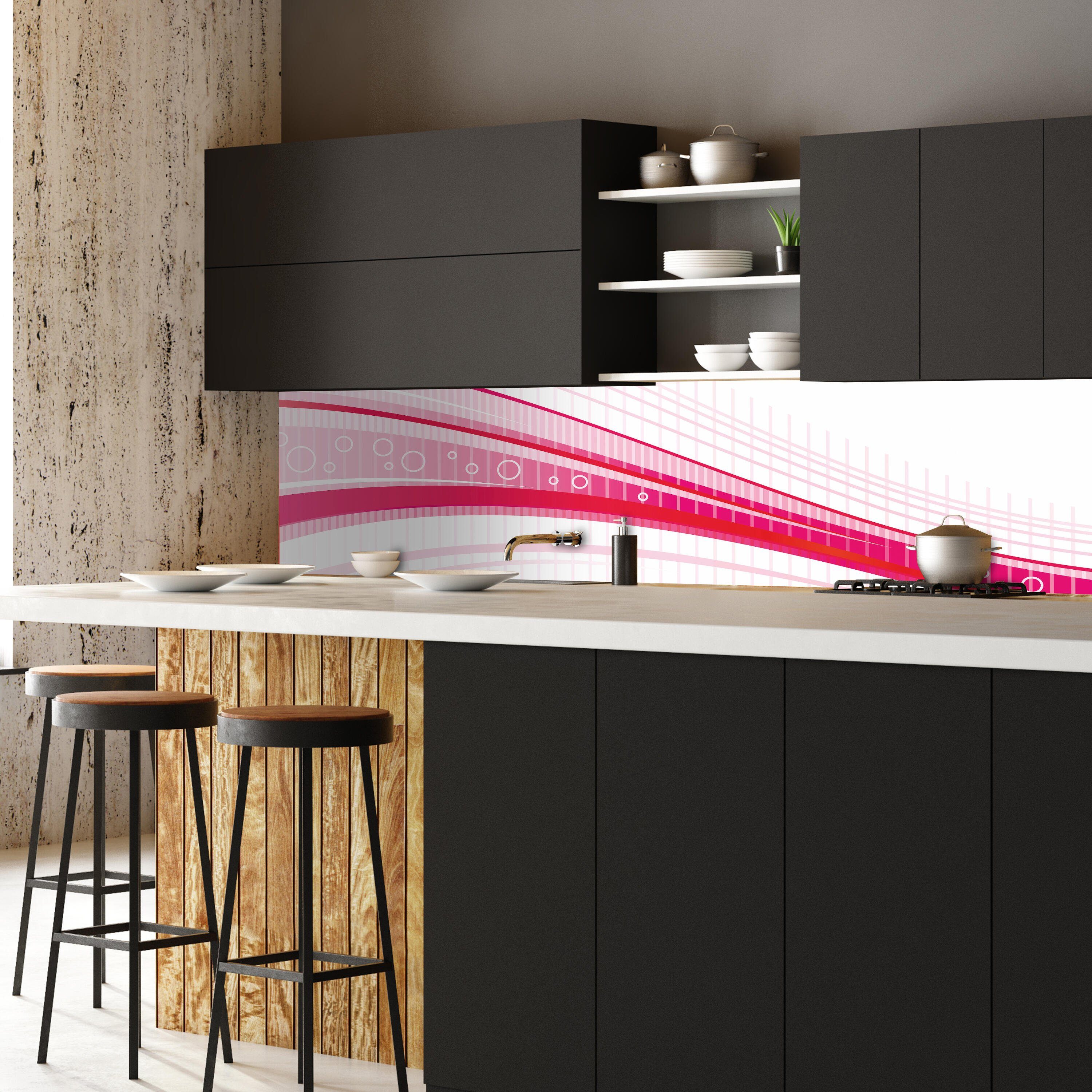 Nischenrückwand in Küchenrückwand wandmotiv24 (1-tlg), versch. Größen Hartschaum Premium Pinke Welle,
