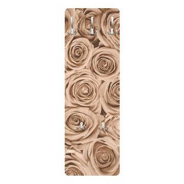 Bilderdepot24 Garderobenpaneel Design Blumen Floral Retro Vintage Vintage Rosen (ausgefallenes Flur Wandpaneel mit Garderobenhaken Kleiderhaken hängend), moderne Wandgarderobe - Flurgarderobe im schmalen Hakenpaneel Design