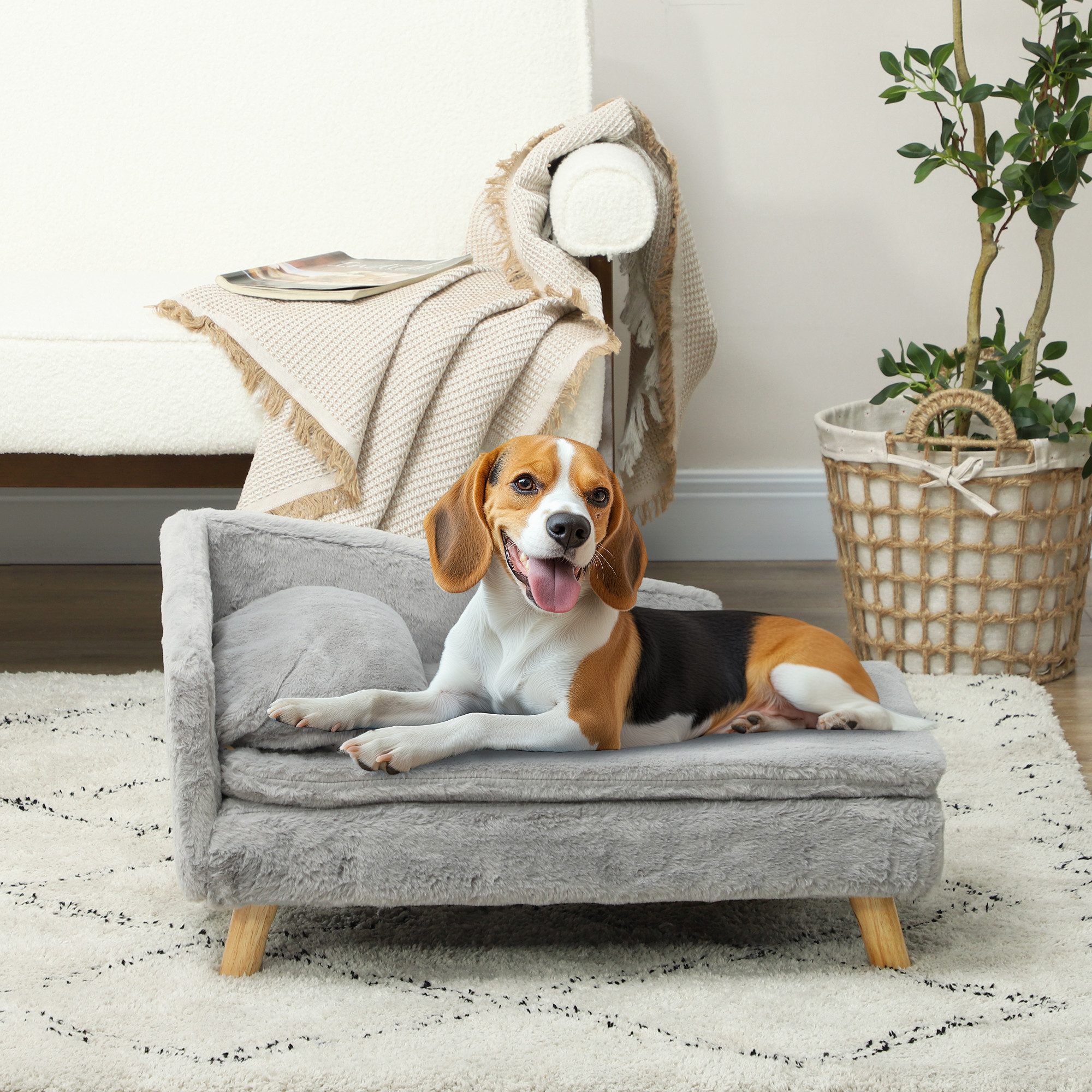 Thumbnail - PawHut Tierbett für mittelgroße Hunde, abnehmbarem und waschbarem Kissen, Holzbeine, Polyester, mit Erhöhtem Design, 20 ...