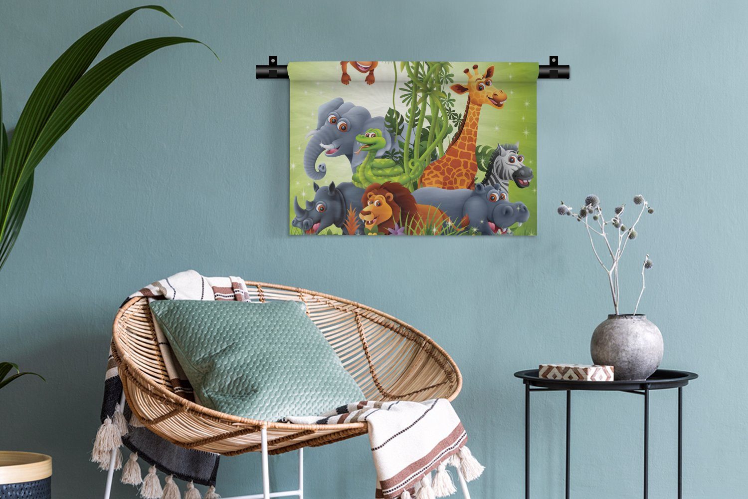 MuchoWow Wanddekoobjekt Pflanzen Giraffe - Wanddeko Schlafzimmer, Kinder Dschungeltiere Wandbehang, - für Wohnzimmer, - - Kinderzimmer - Elefant Löwe, Kleid