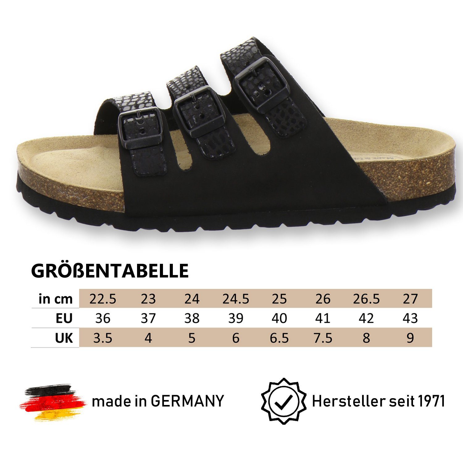 Leder Germany aus Made Fußbett, mit Pantolette in Damen 2133 AFS-Schuhe schwarz/crocco für