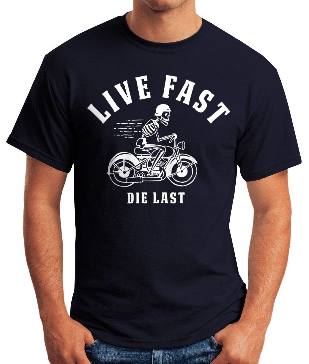 MoonWorks Spruch Moonworks® Fun-Shirt last navy T-Shirt mit Live Fast Print Herren Die Print-Shirt Fun