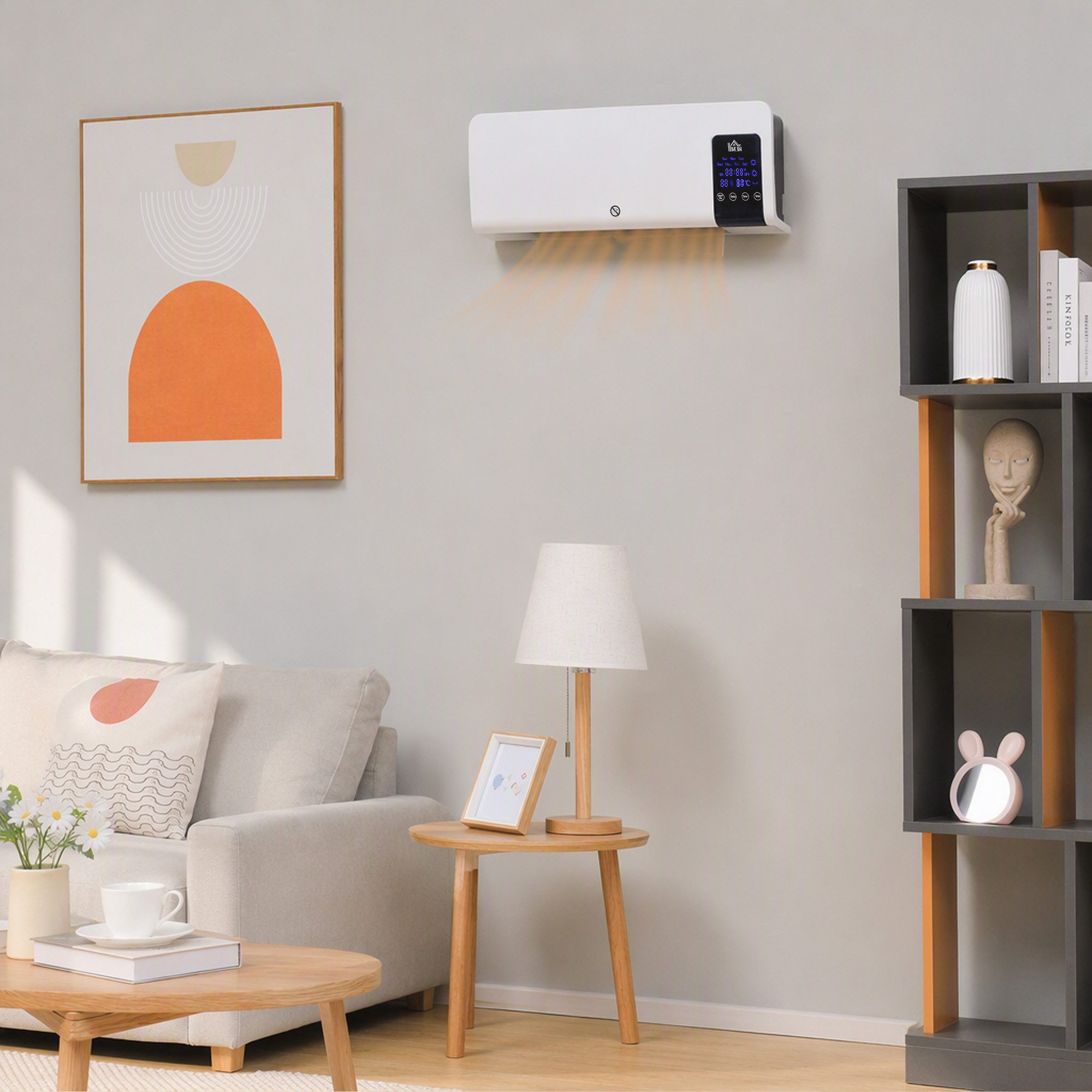 HOMCOM Heizlüfter Zur Wandmontage Keramik-Wandheizung mit Fernbedienung, 2 Heizmodi, 2000 W, für Wohnzimmer, Schlafzimmer, Weiß