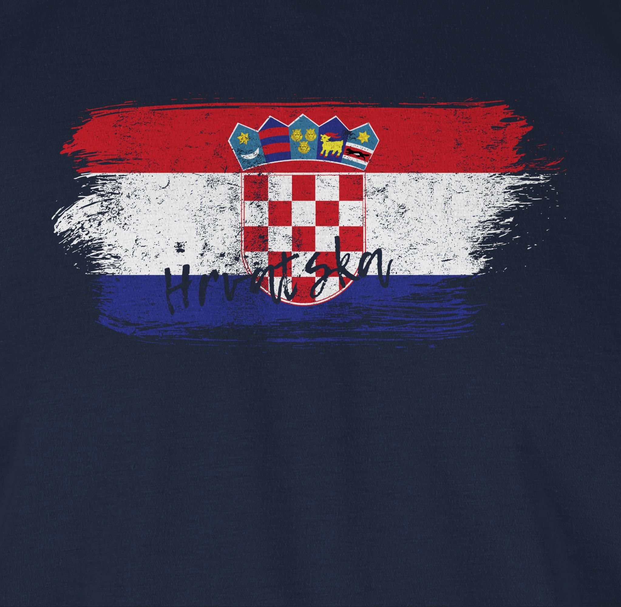 Shirtracer T-Shirt Kroatien Blau EM Navy Vintage Fussball 2024 2