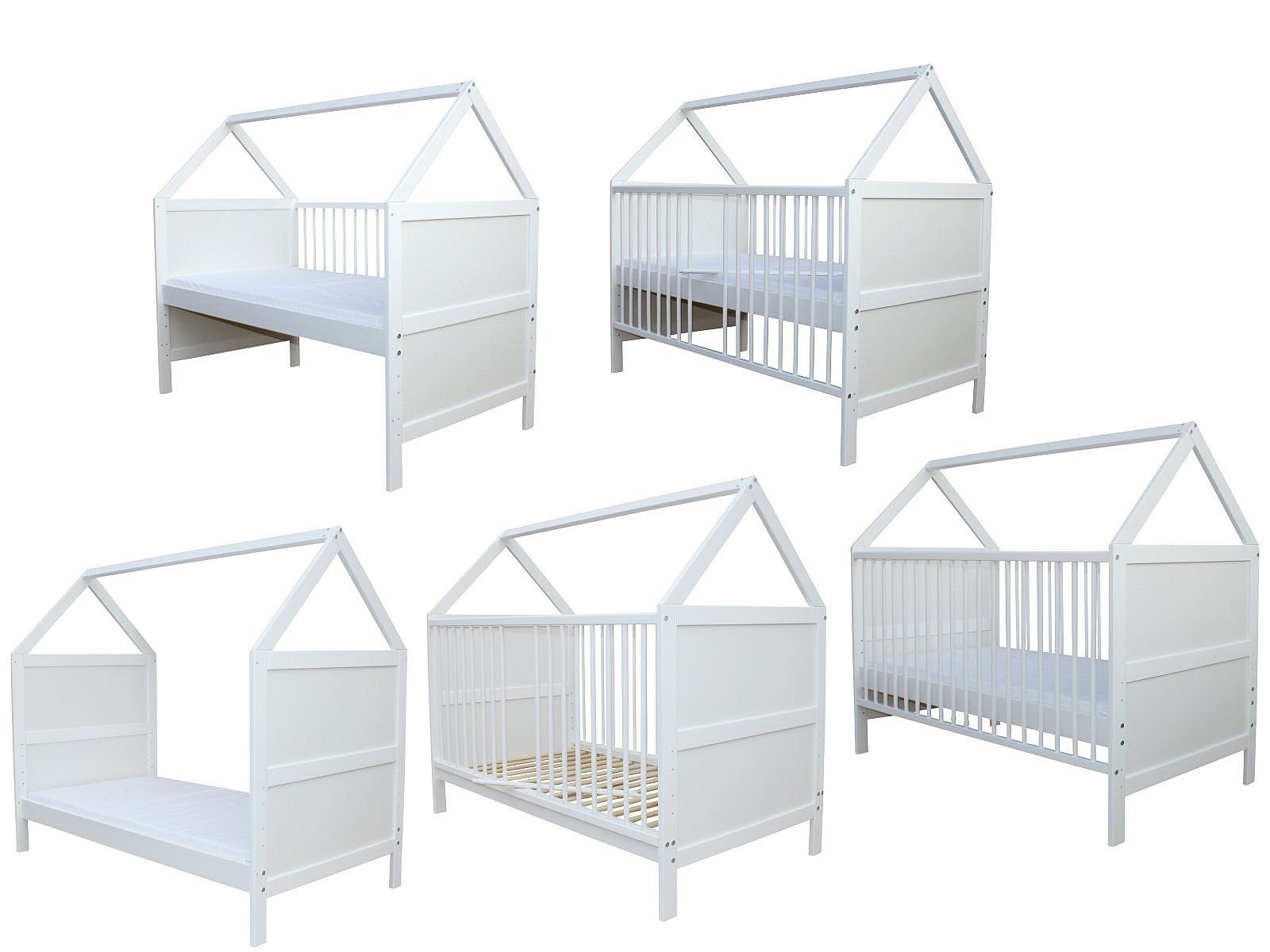 Kinderbett Babybett Kinderbett Juniorbett Bett Haus 140x70 cm mit Matratze weiß