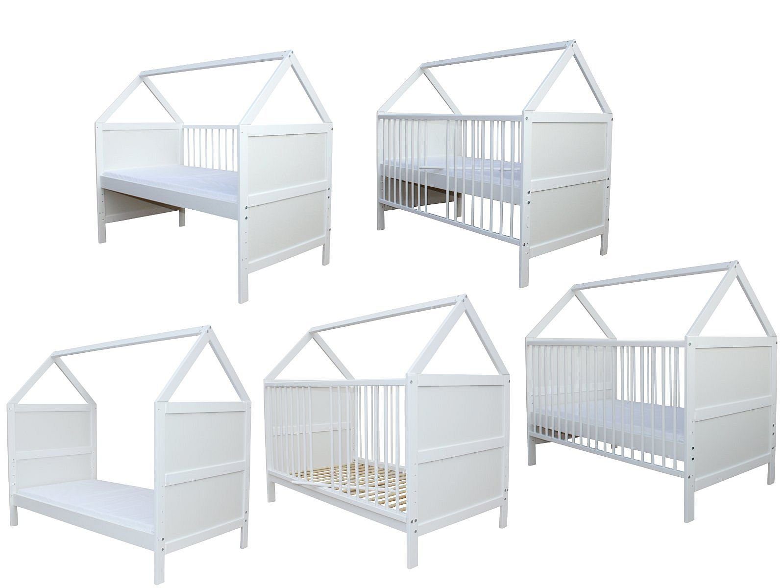 Micoland Kinderbett »Babybett Kinderbett Juniorbett Bett Haus 140x70 cm mit  Matratze weiß«, mit Matratze