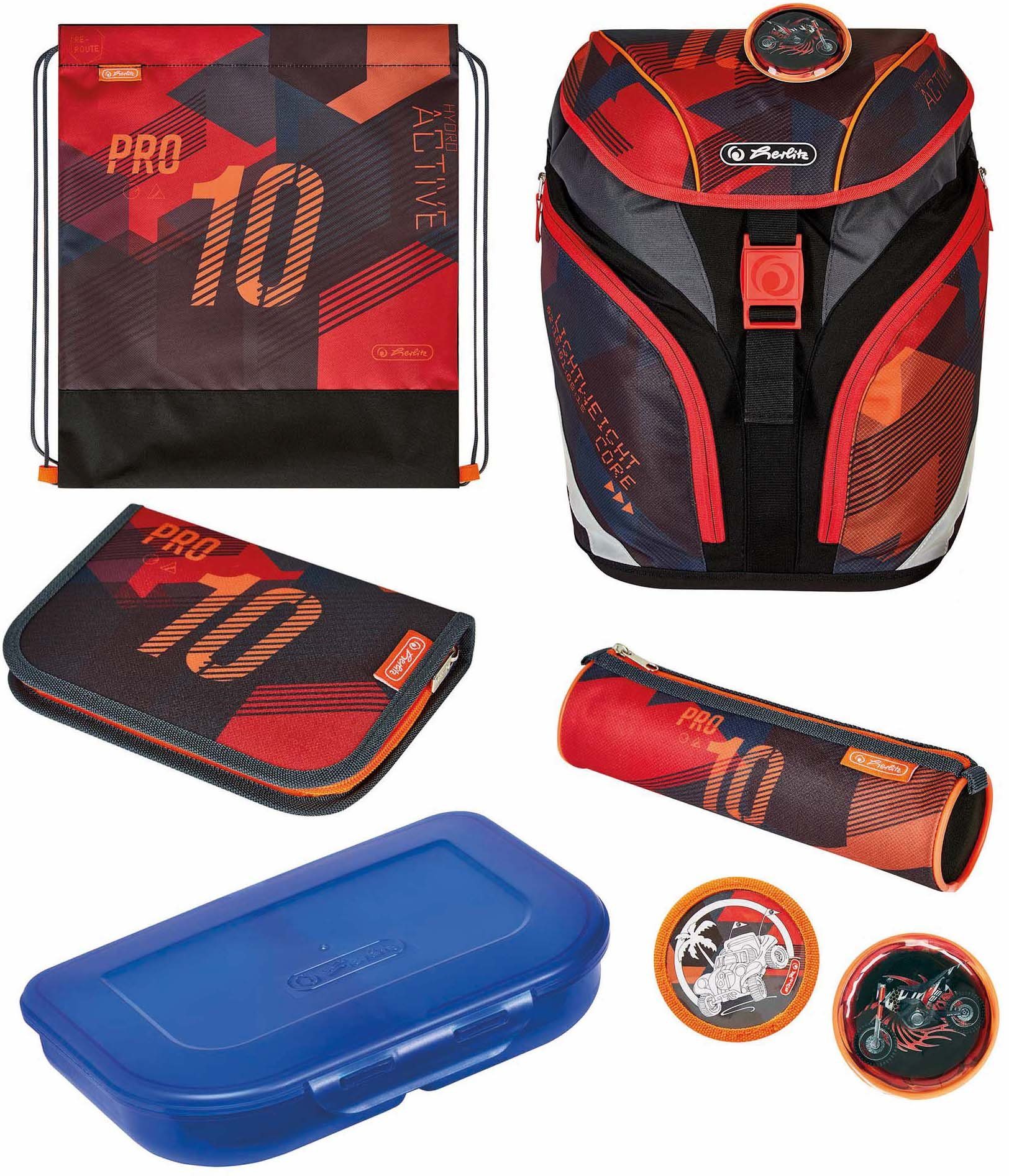 Herlitz Schulrucksack SoftLight Plus, Sports (Set, 7-tlg), mit 2 abnehmbaren Applikationen