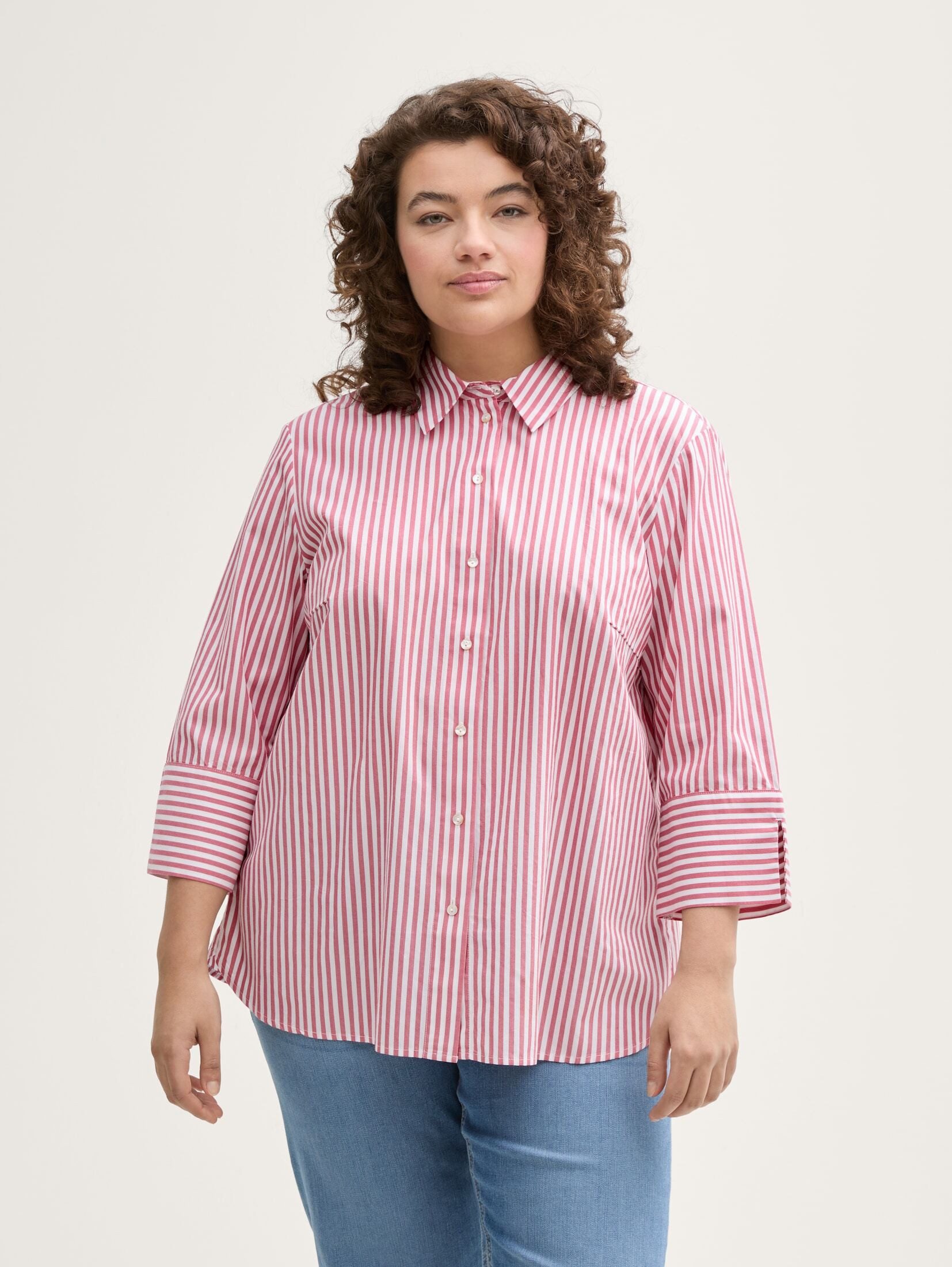 Langarmbluse Plus Size - Loose Fit Bluse mit Streifenmuster