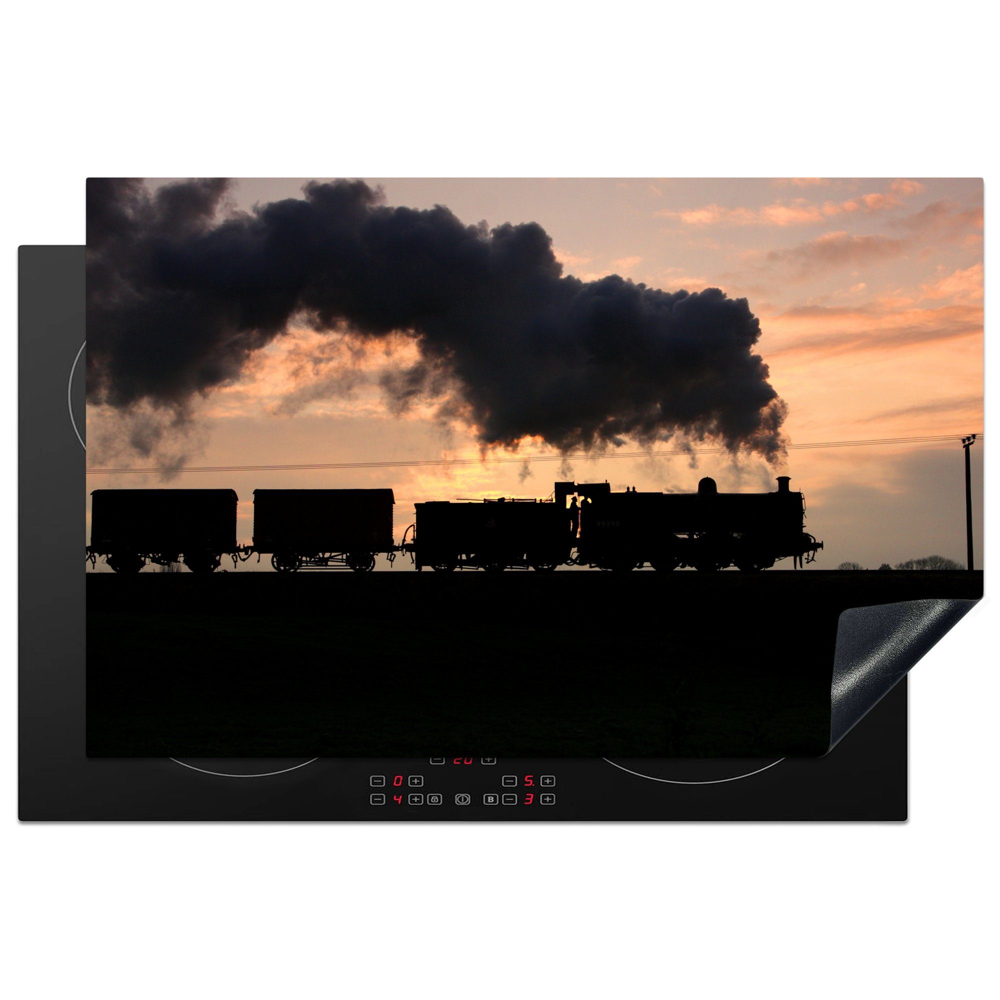 tlg), Induktionskochfeld die bei Sonnenuntergang, MuchoWow Vinyl, Ceranfeldabdeckung Herdblende-/Abdeckplatte Schutz 81x52 küche, für cm, Eine Dampflokomotive (1